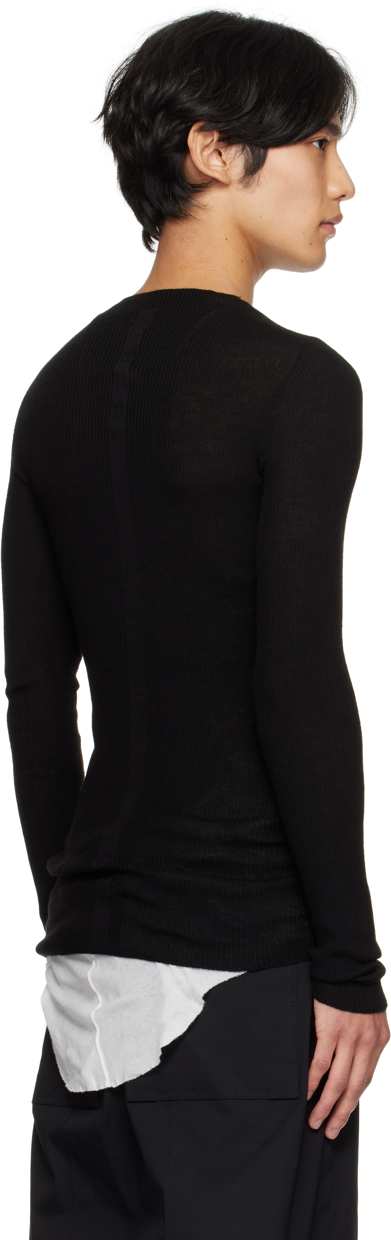 Rick Owens Black Concordians Ribbed Round Neck Sweater In Black