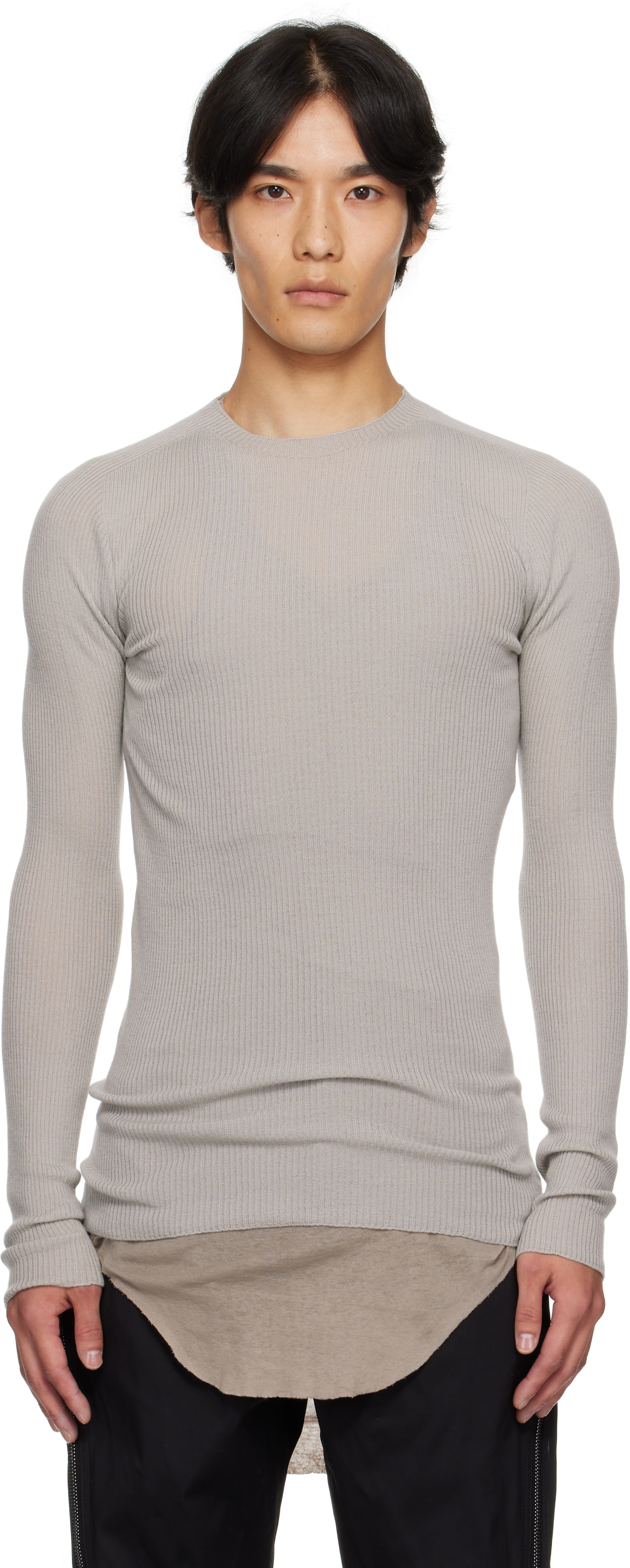 Rick Owens Off-white Concordians Ribbed Round Neck Sweater In White