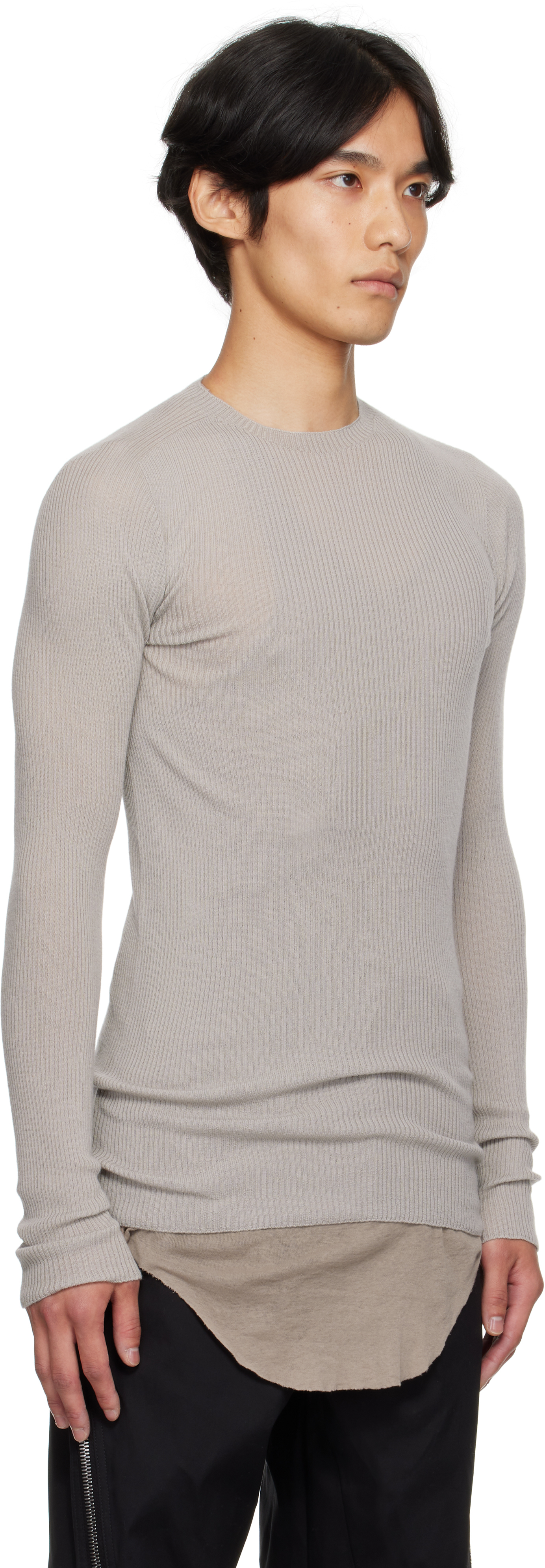 Rick Owens Off-white Concordians Ribbed Round Neck Sweater In White