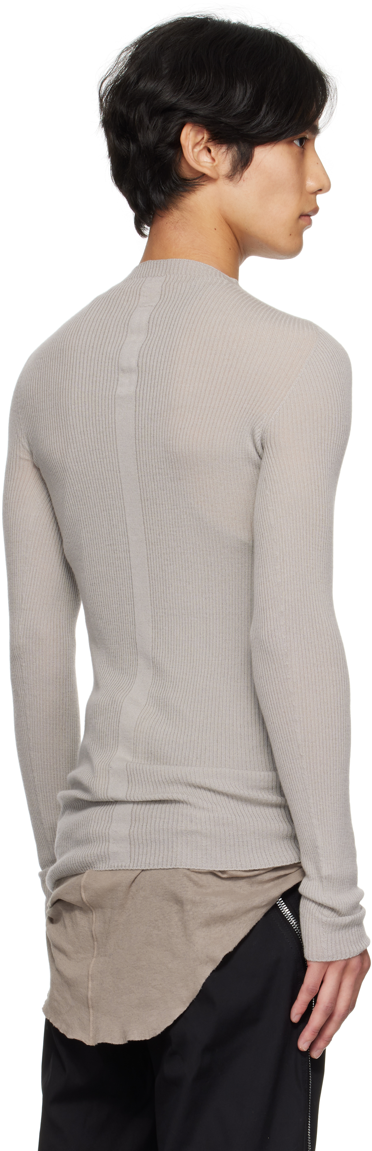 Rick Owens Off-white Concordians Ribbed Round Neck Sweater In White