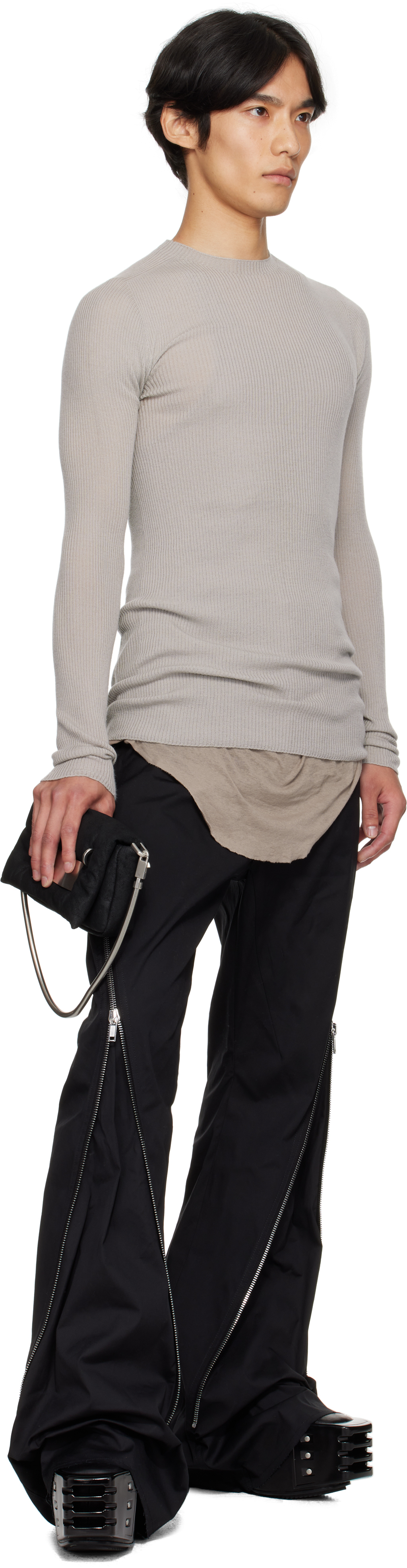 Rick Owens Off-white Concordians Ribbed Round Neck Sweater In White