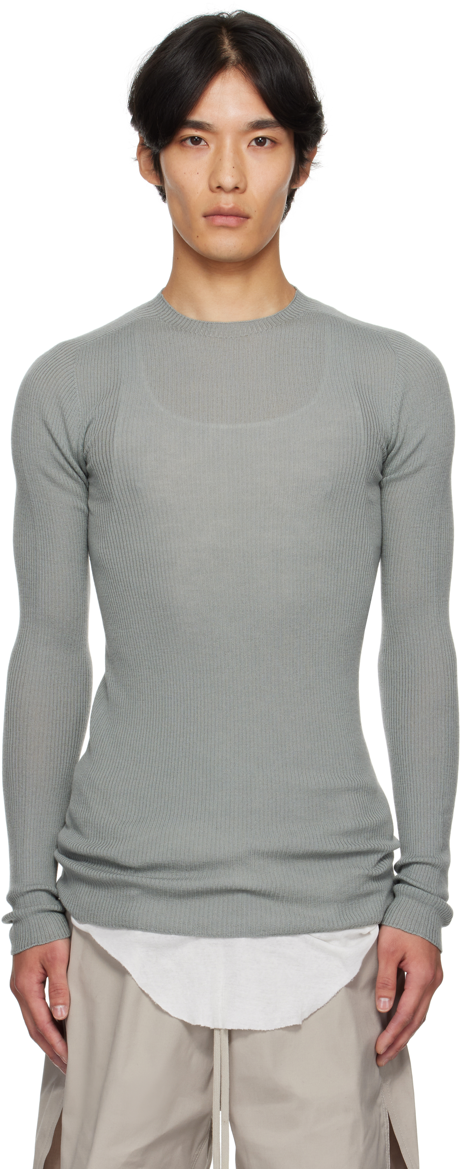 Rick Owens Blue Concordians Ribbed Round Neck Sweater