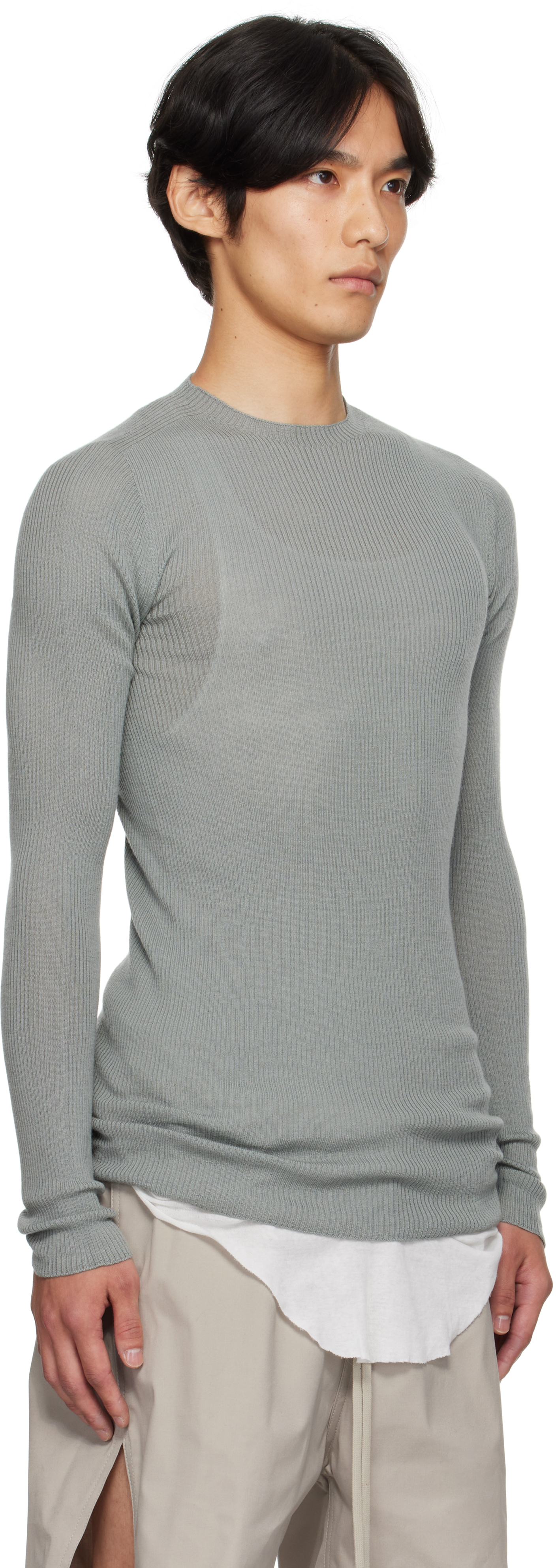 Rick Owens Blue Concordians Ribbed Round Neck Sweater