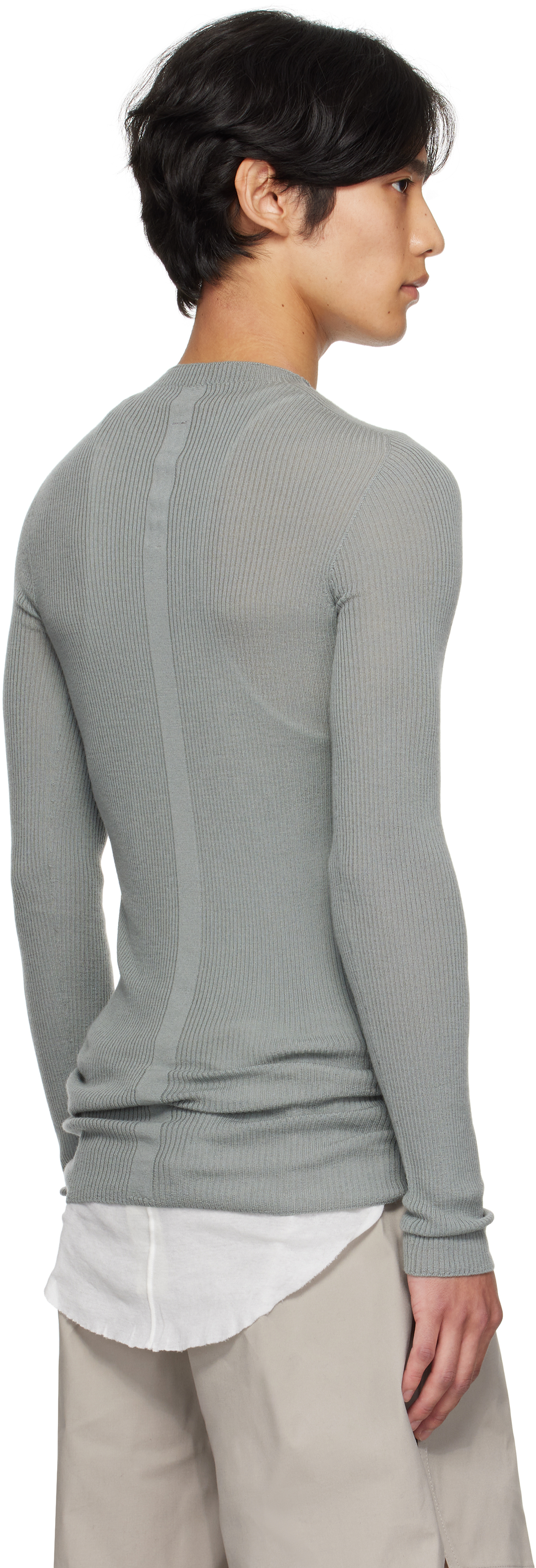 Rick Owens Blue Concordians Ribbed Round Neck Sweater