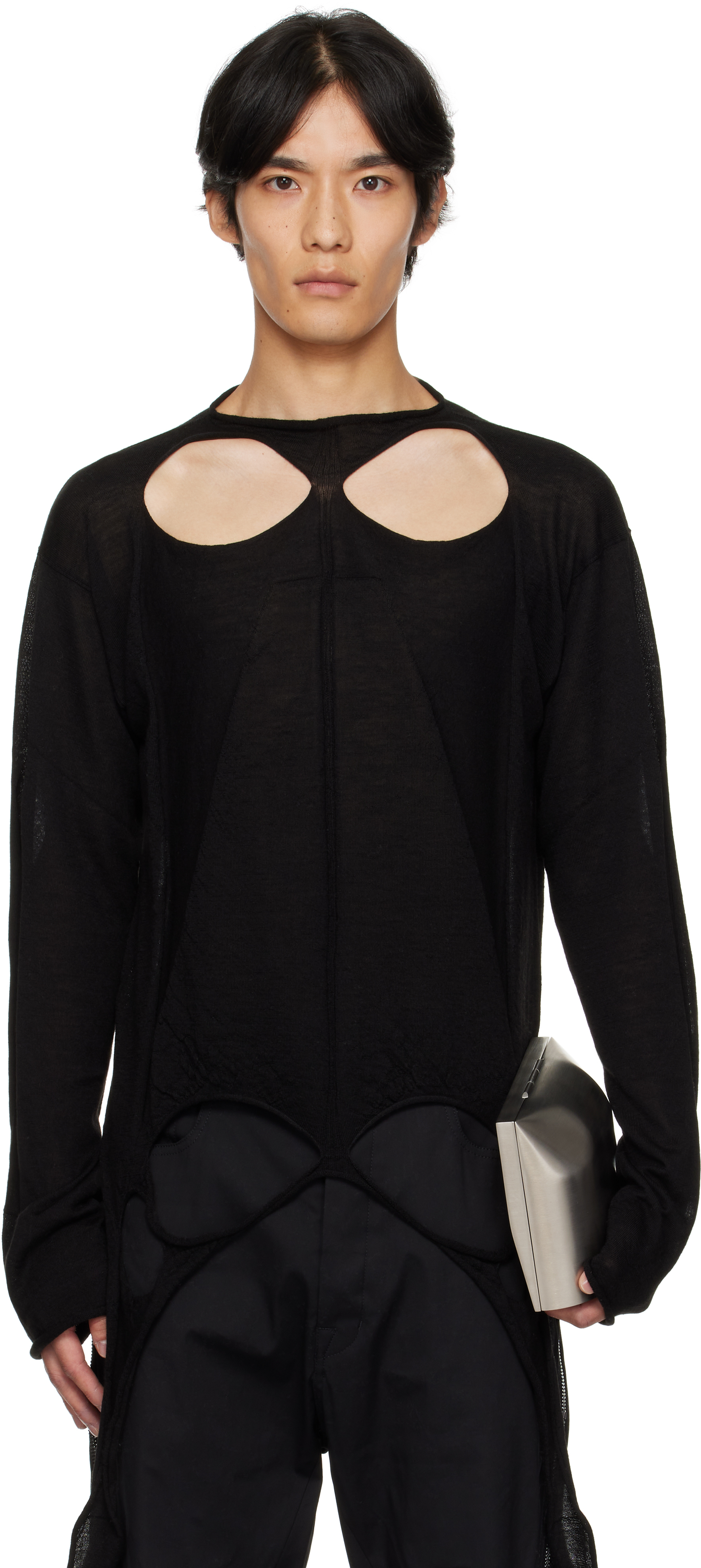Rick Owens Black Concordians Slashed Pull Sweater In Black