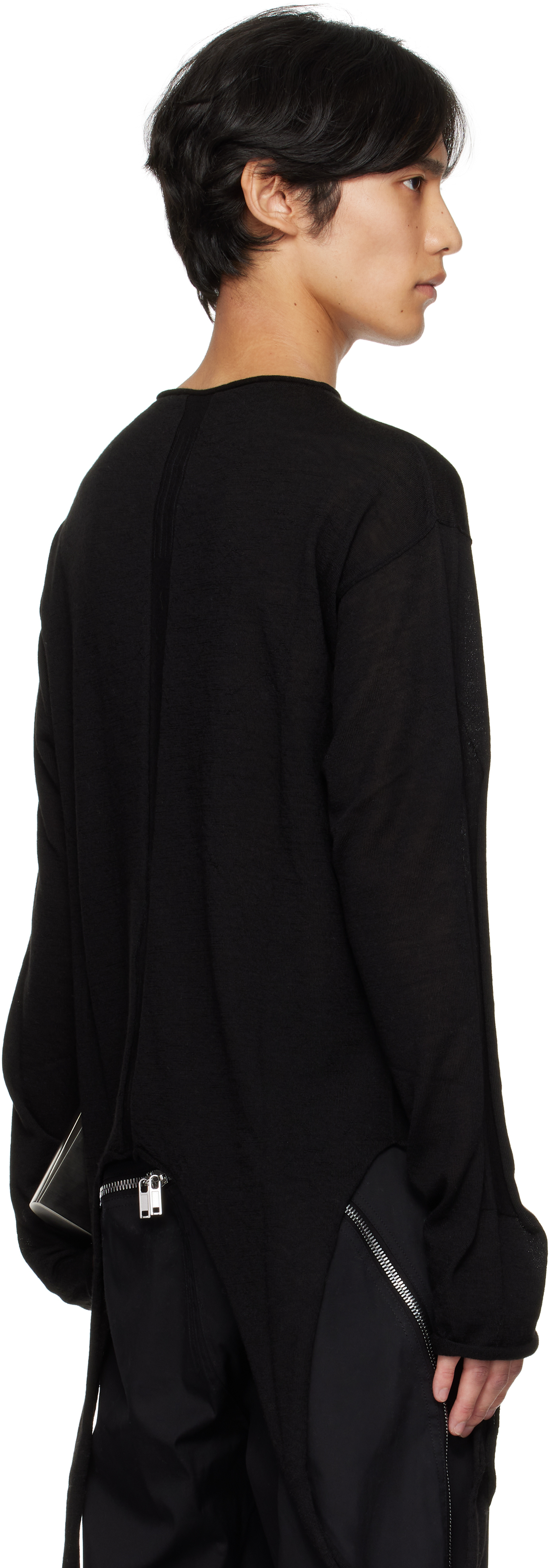 Rick Owens Black Concordians Slashed Pull Sweater In Black