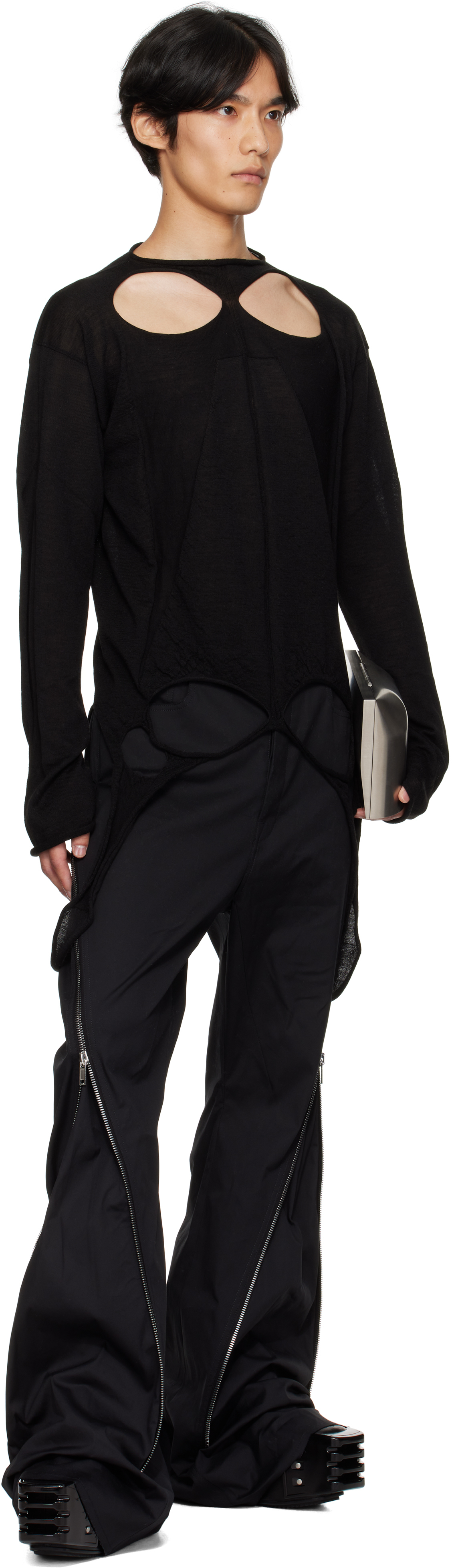 Rick Owens Black Concordians Slashed Pull Sweater In Black