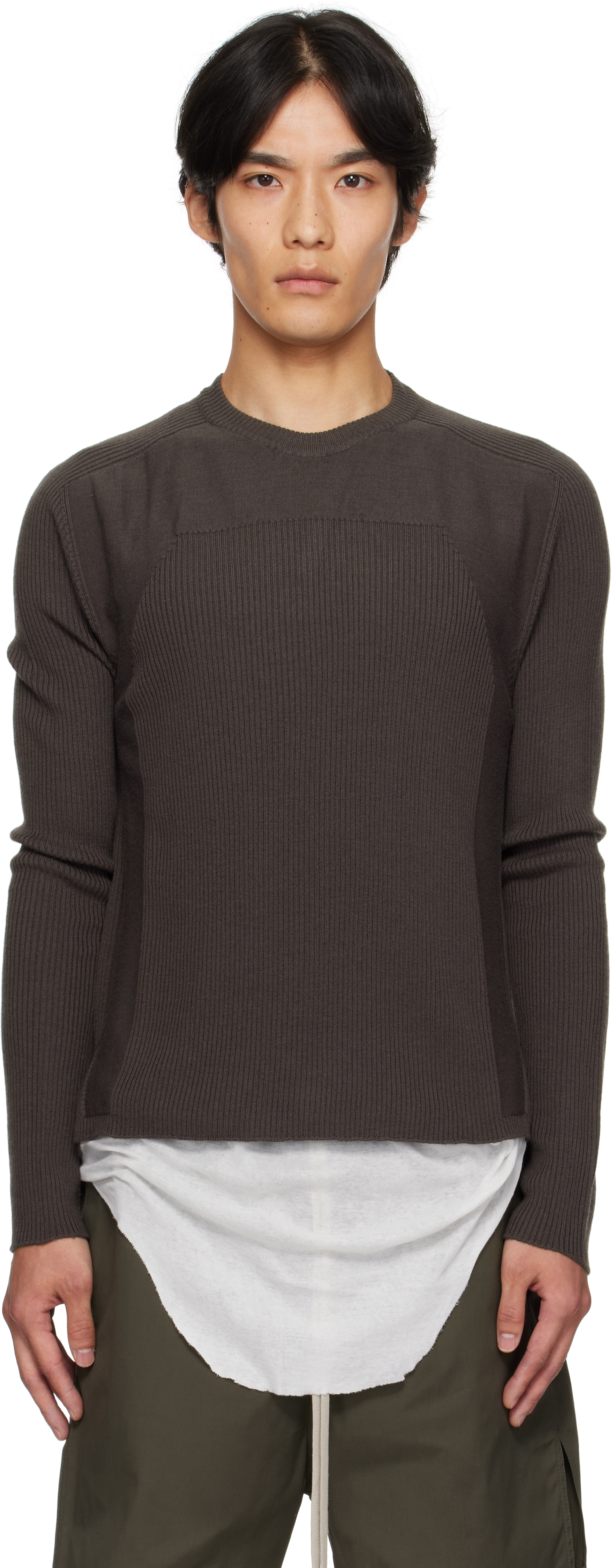 Rick Owens Gray Concordians Ribbed Geo Sweater In Brown