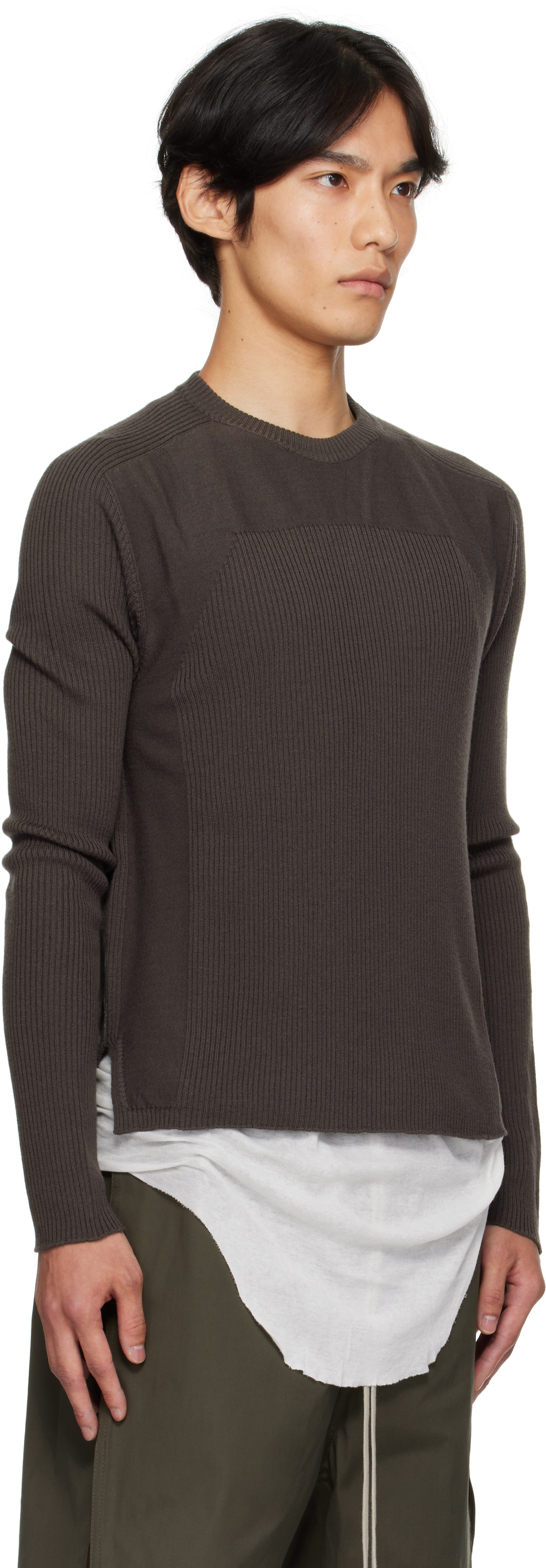Rick Owens Gray Concordians Ribbed Geo Sweater In Brown