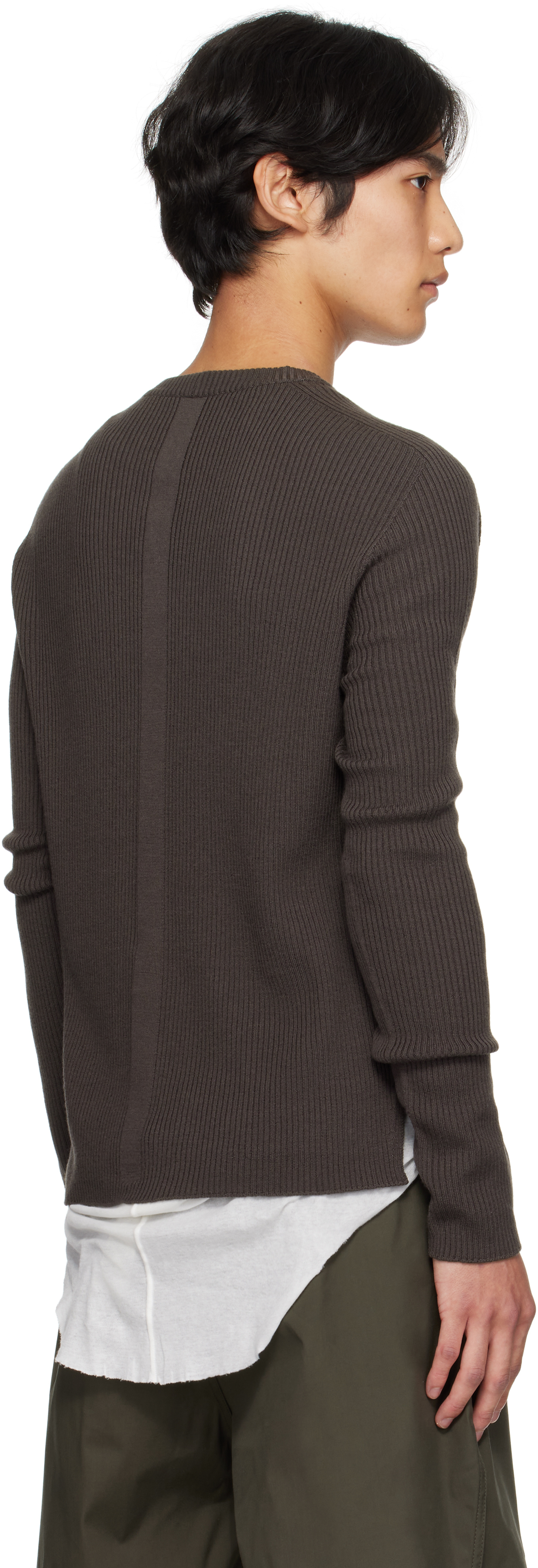 Rick Owens Gray Concordians Ribbed Geo Sweater In Brown
