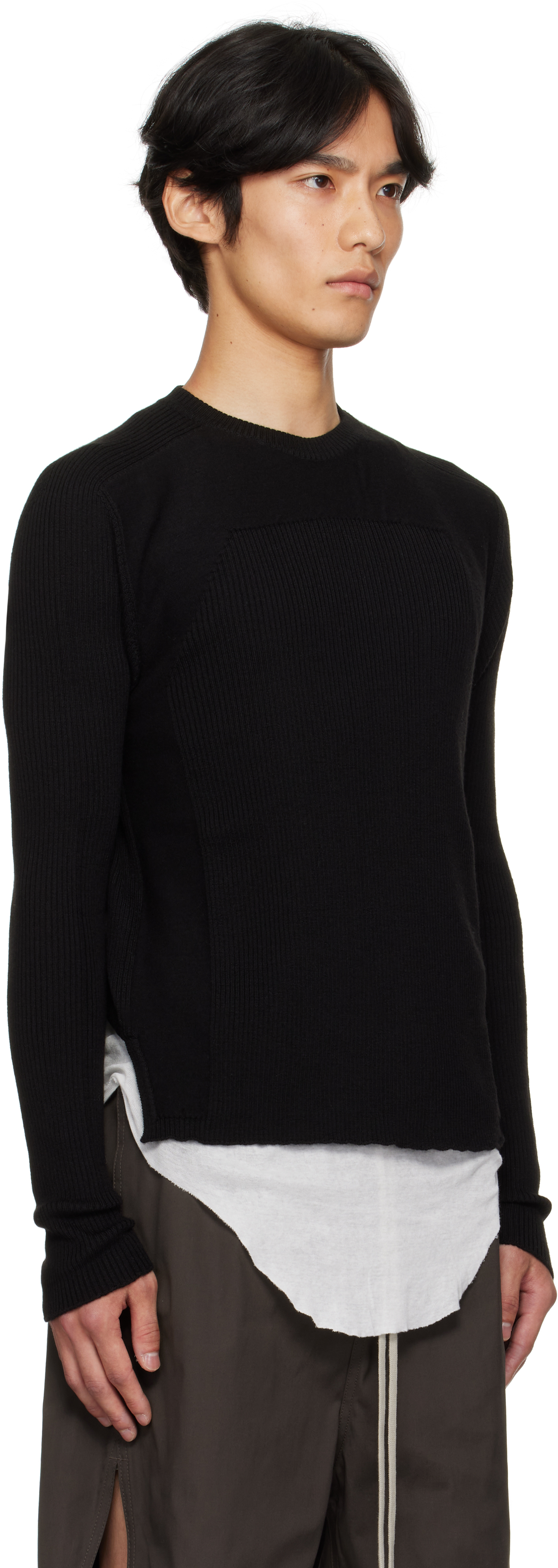 Rick Owens Black Concordians Ribbed Geo Sweater In Black