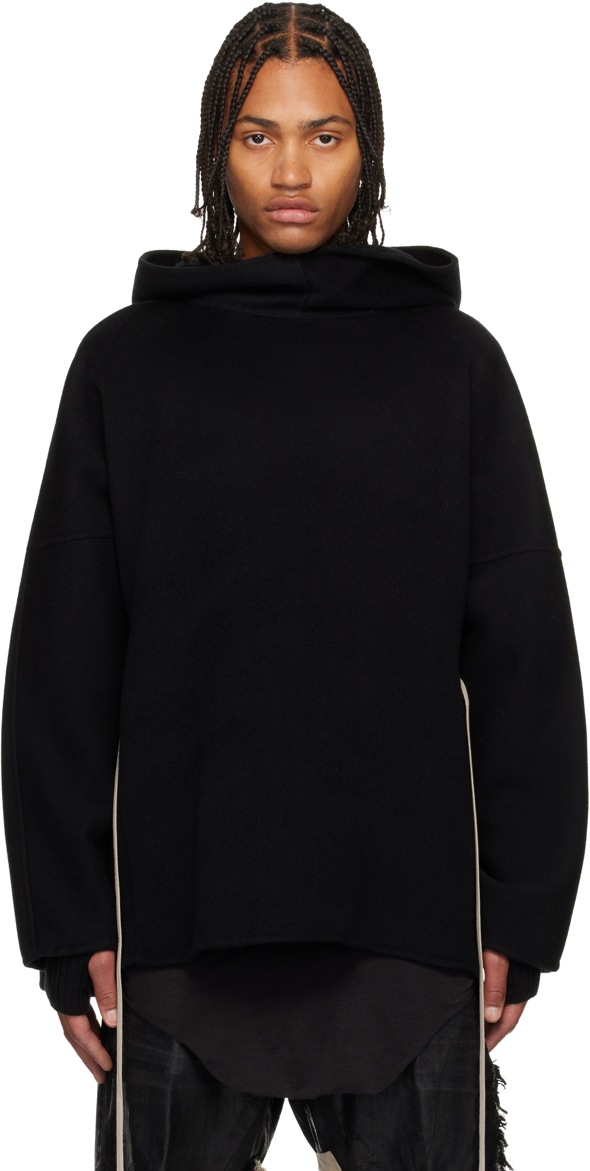rick owens カシミヤ　100%ニットパーカー Black Concordians Cashmere Tunic Hoodie by Rick Owens on Sale