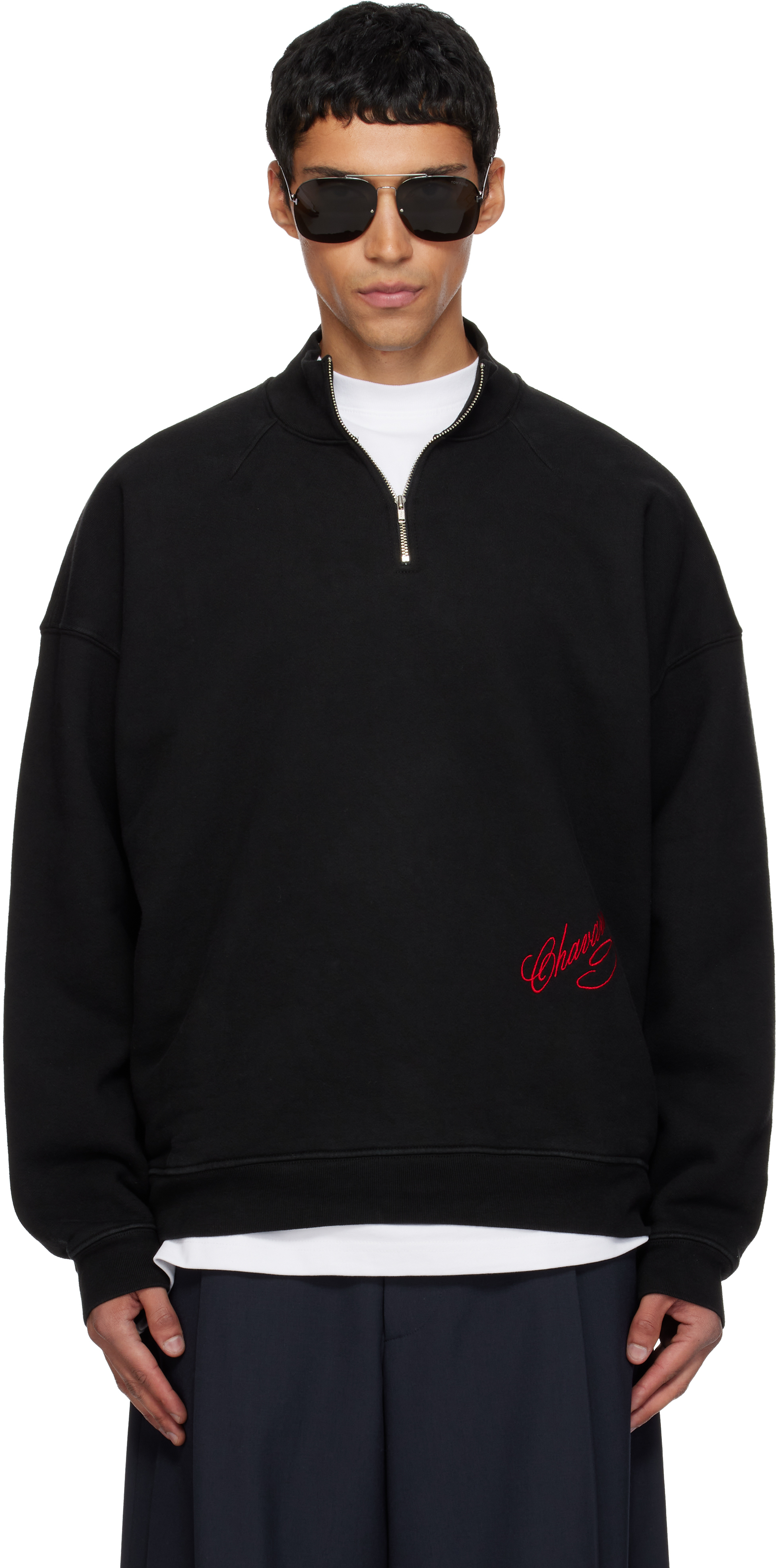 Willy Chavarria Black Bravo Quarter Zip Jacket In Black