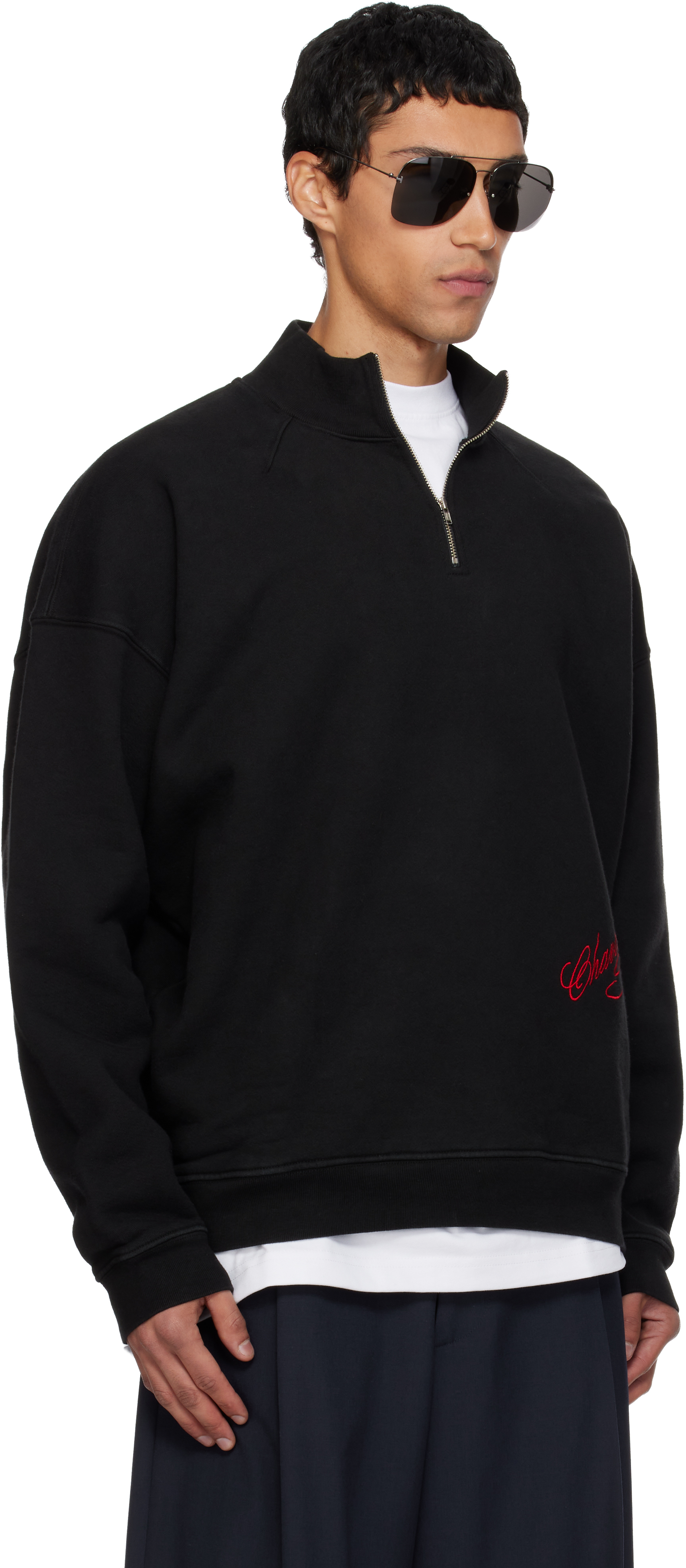 Willy Chavarria Black Bravo Quarter Zip Jacket In Black