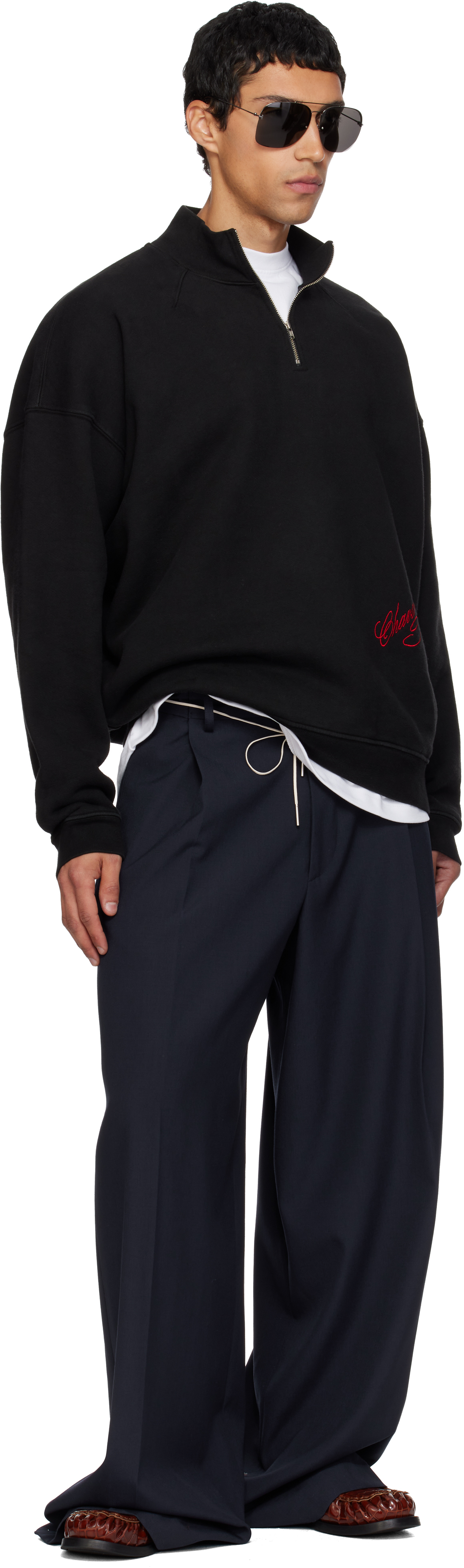 Willy Chavarria Black Bravo Quarter Zip Jacket In Black