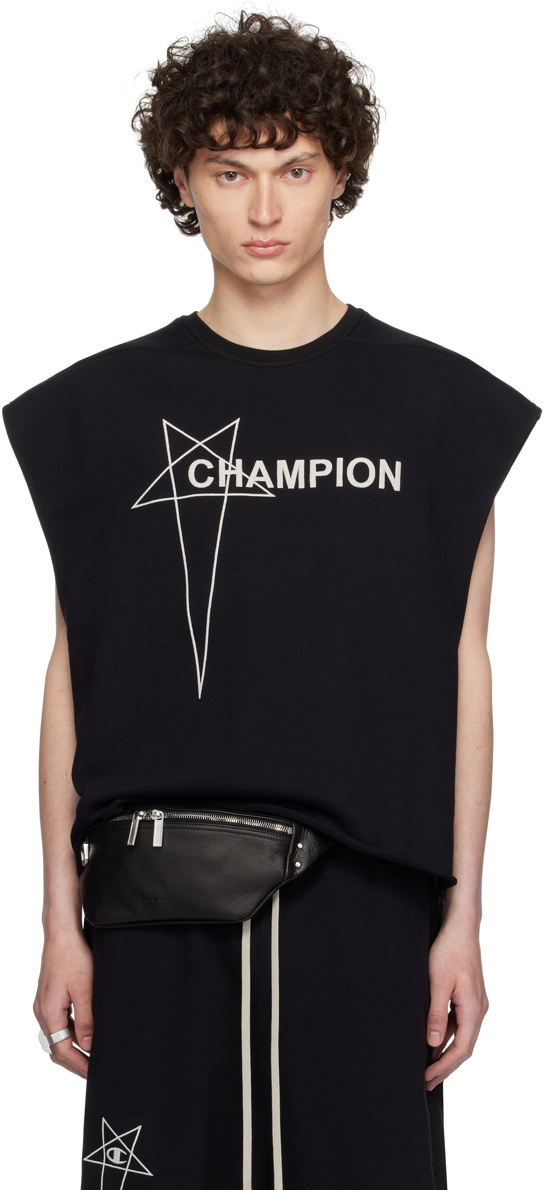 Rick Owens: Black Champion Edition Micro Tatlin Tank Top | SSENSE