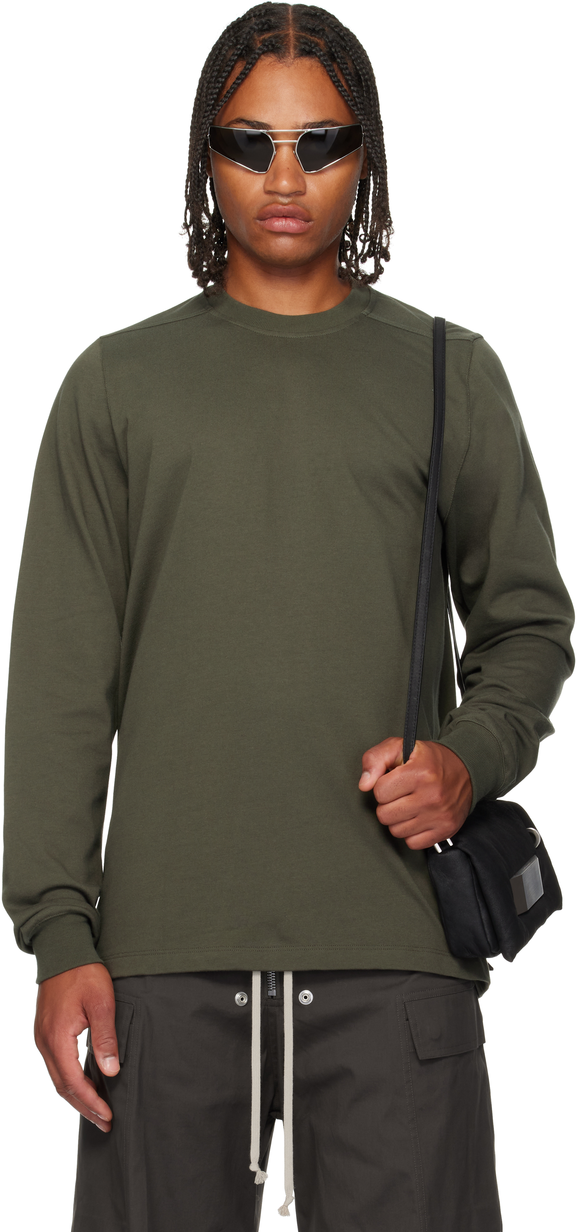Rick Owens Khaki Concordians Short Crewneck Ls T-shirt In Multi