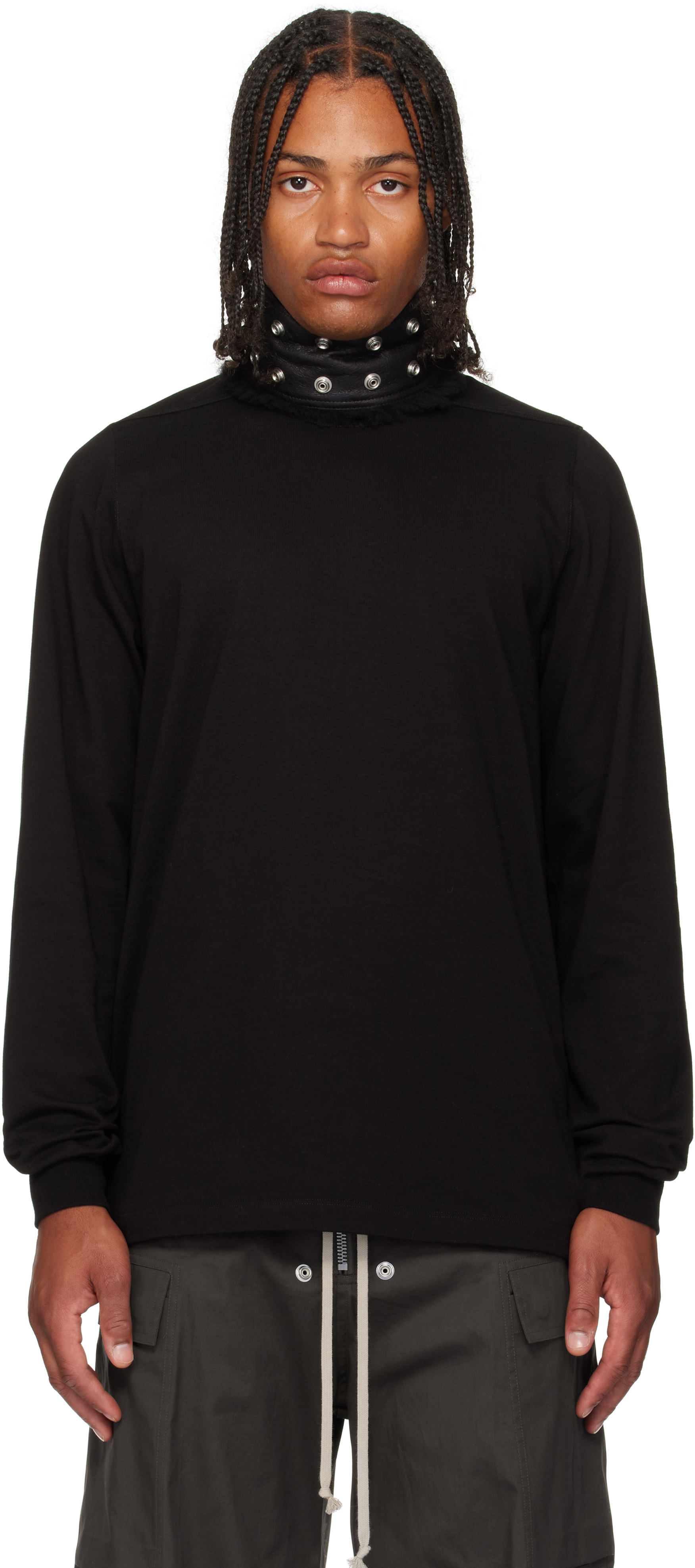 RICK OWENS SHORT CREWNECK LS T　OYSTER Black Concordians Short Crewneck LS T-shirt by Rick Owens on Sale