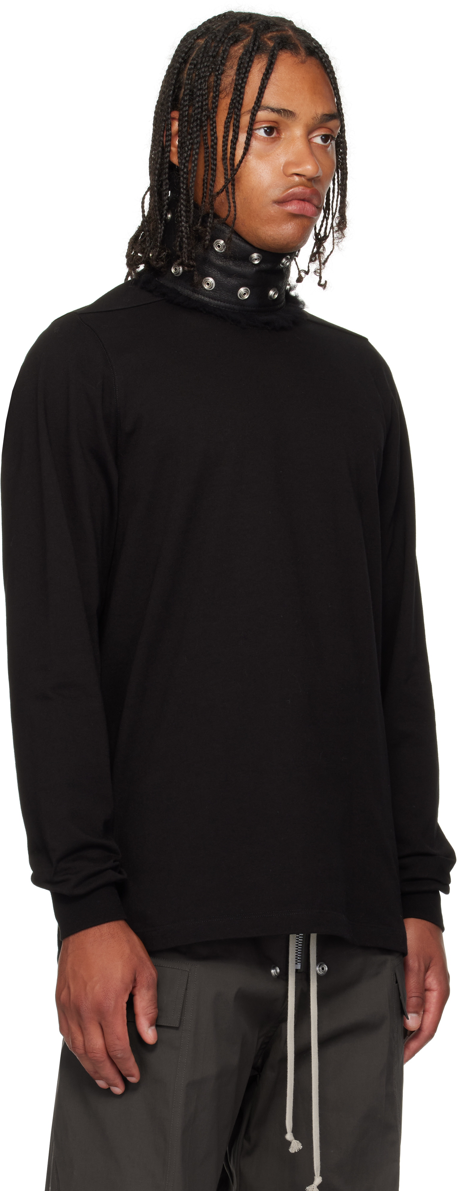 Rick Owens Black Concordians Short Crewneck Ls T-shirt In Black