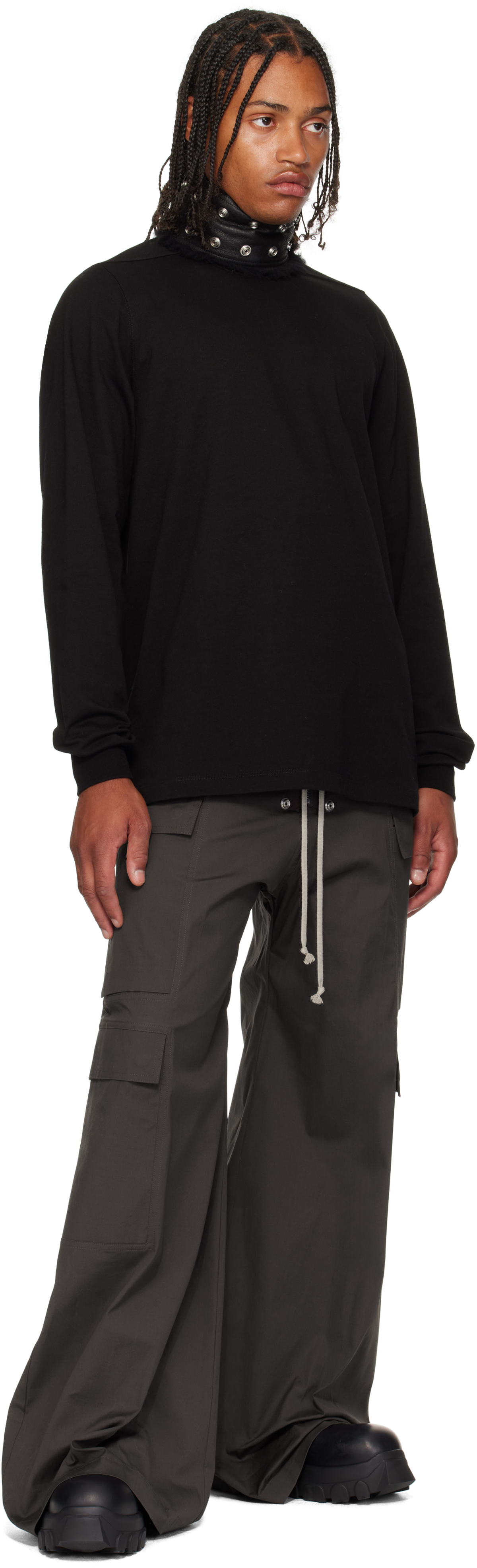 Rick Owens Black Concordians Short Crewneck Ls T-shirt In Black