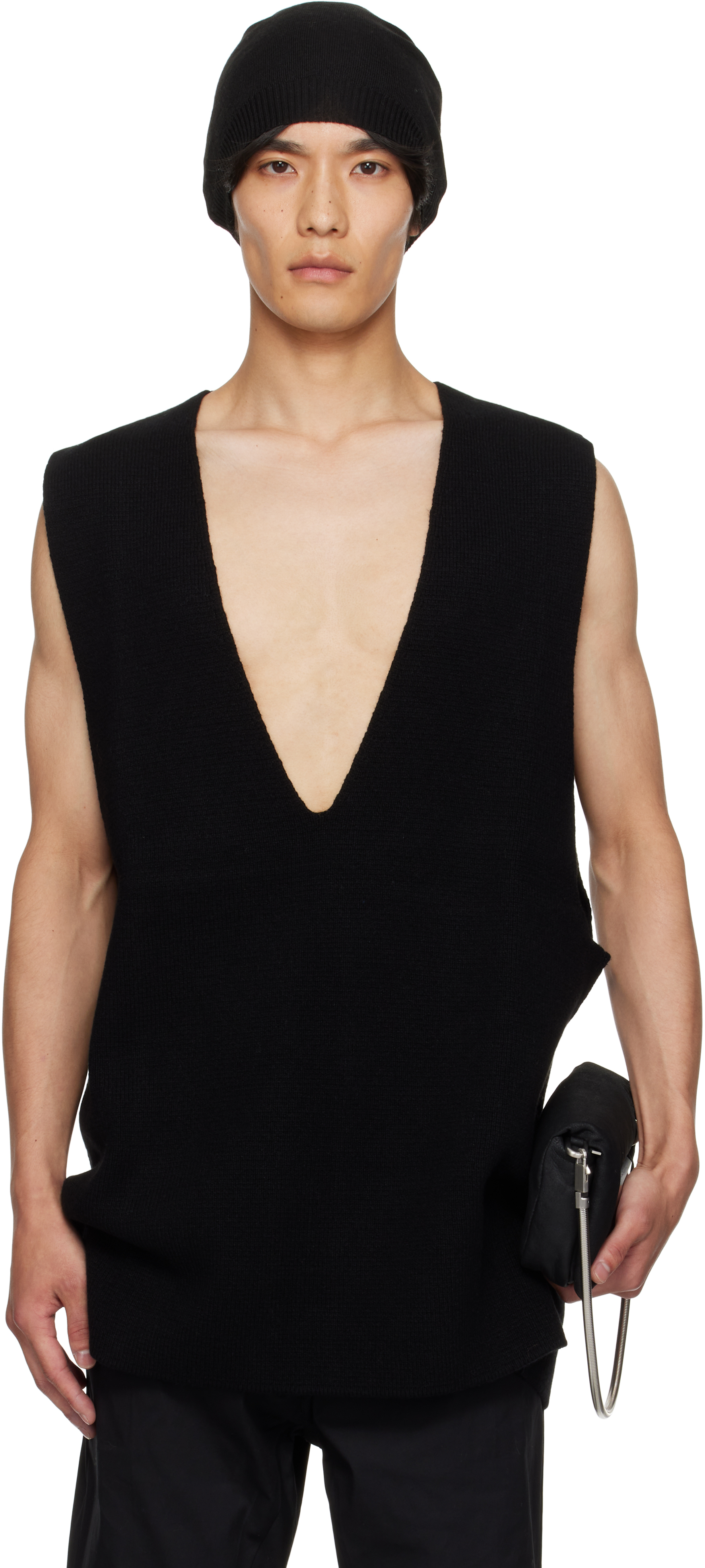 Rick Owens Black Concordians V Tank Sweater Vest In Black