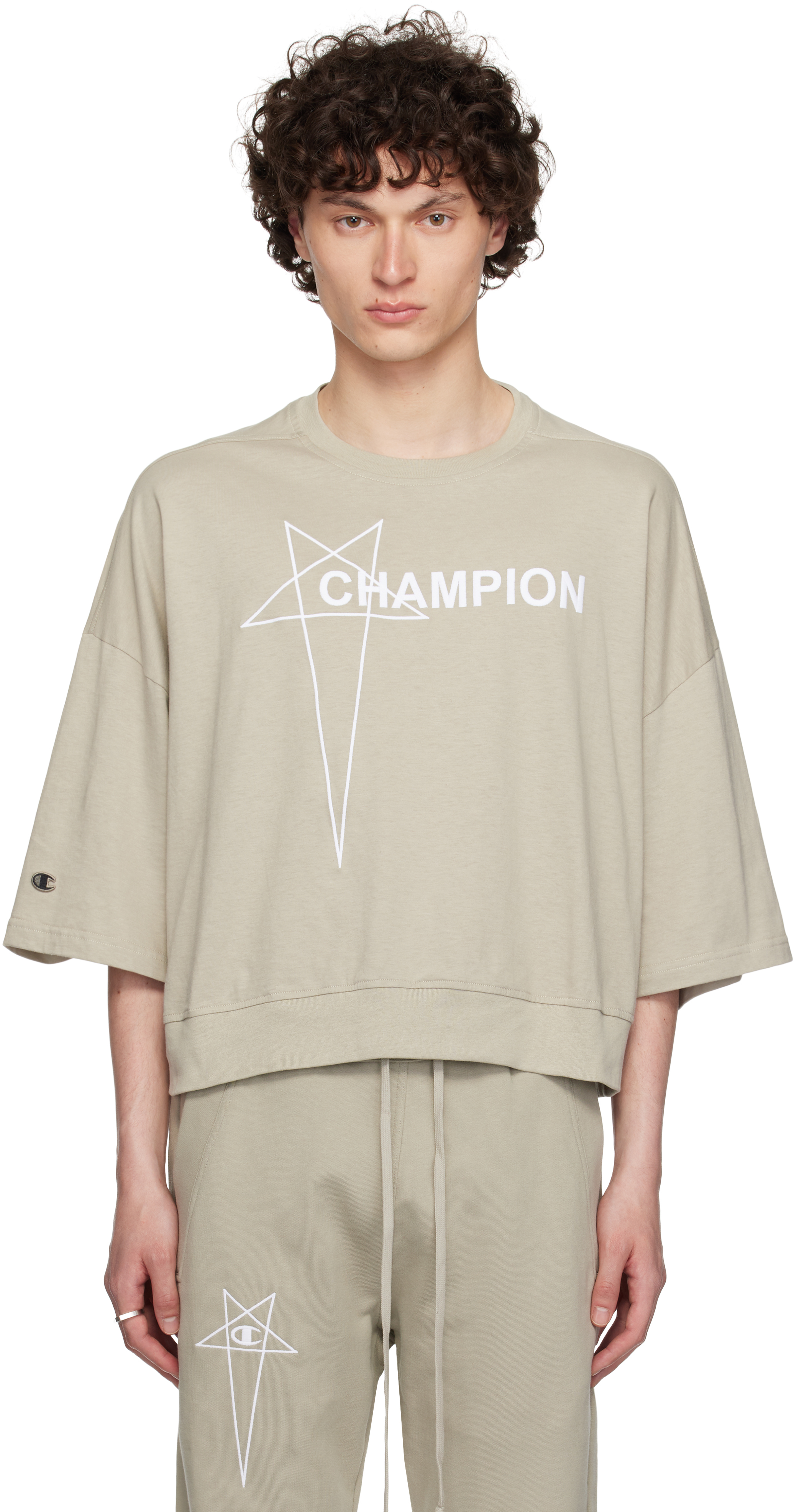 【関税込】Rick Owens x Champion  Cropped Tシャツ 人気 Rick Owens: オフホワイト Championエディション Tommy
