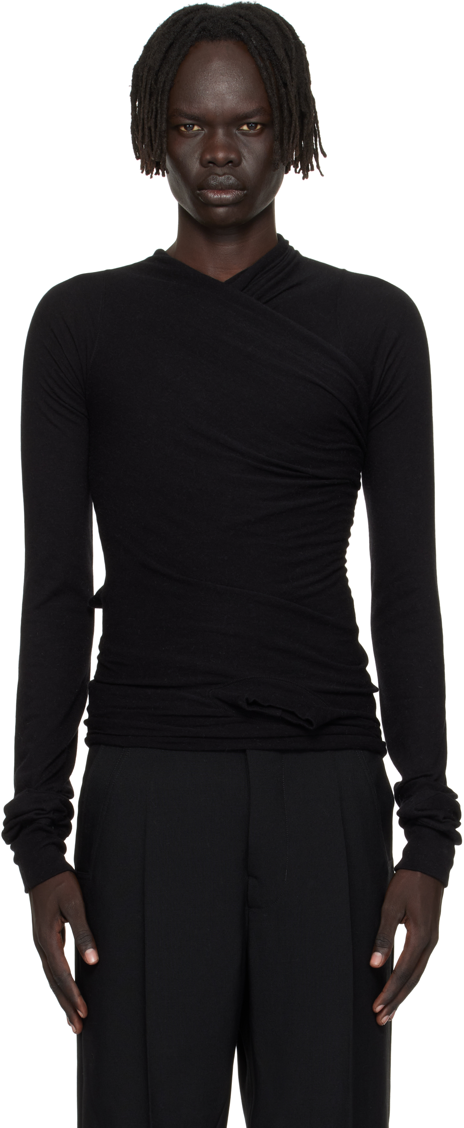 Rick Owens Black Concordians Hollywood Banana Ls T-shirt In Black