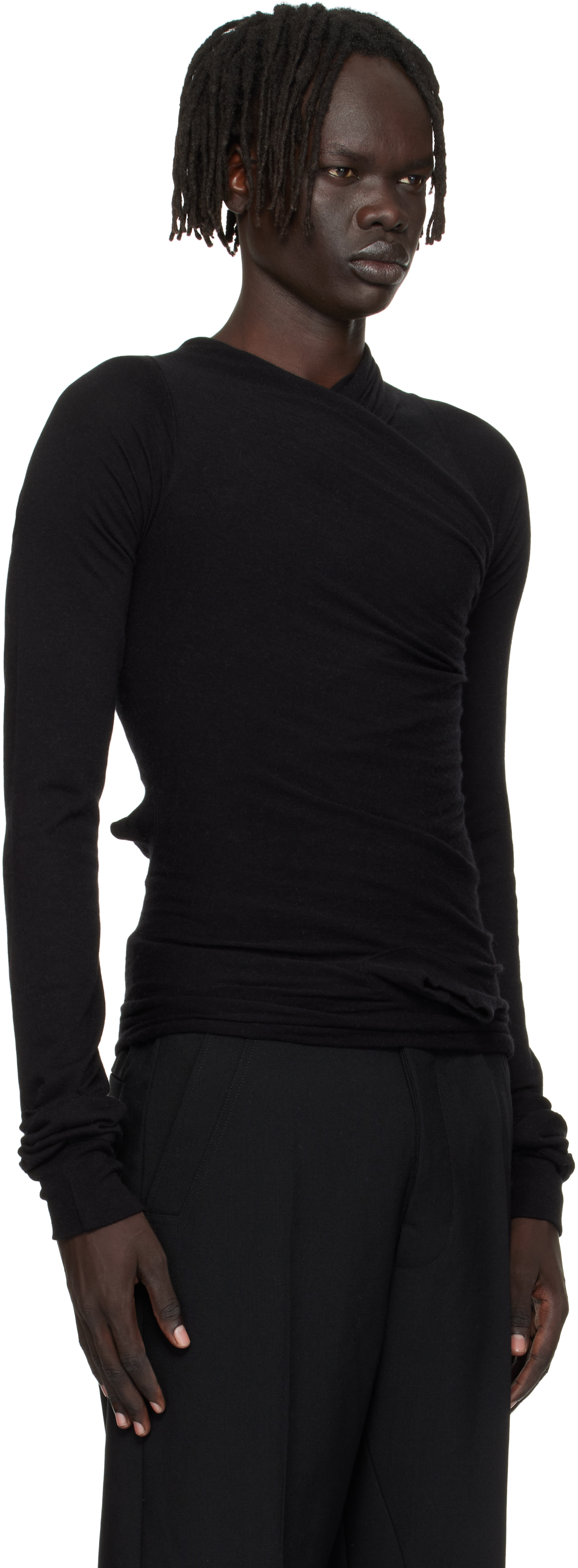Rick Owens Black Concordians Hollywood Banana Ls T-shirt In Black