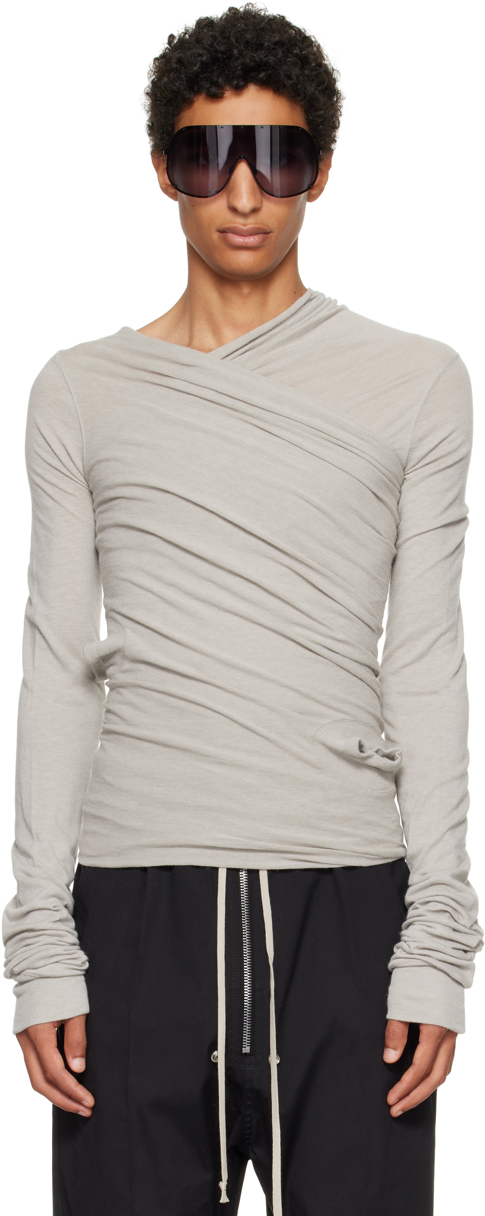 Rick Owens Off-white Concordians Hollywood Banana Ls T-shirt In Gray