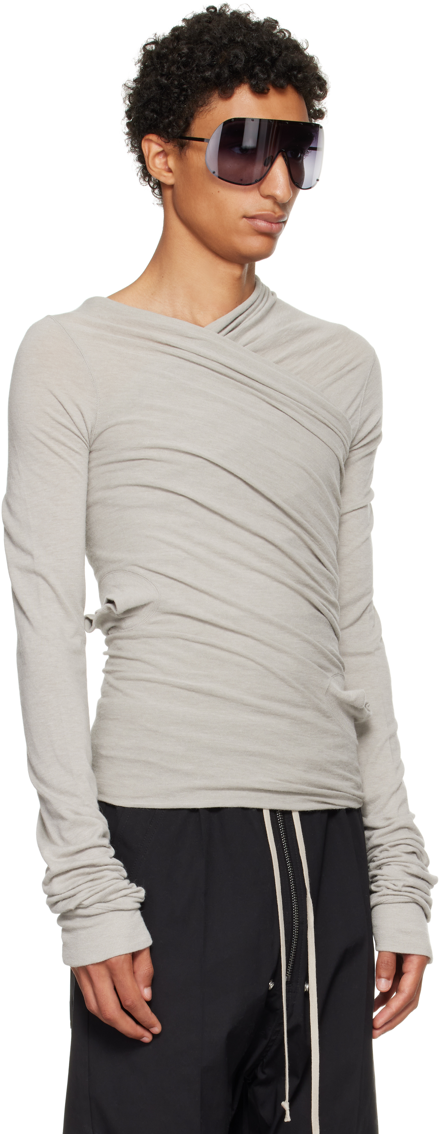 Rick Owens Off-white Concordians Hollywood Banana Ls T-shirt In Gray