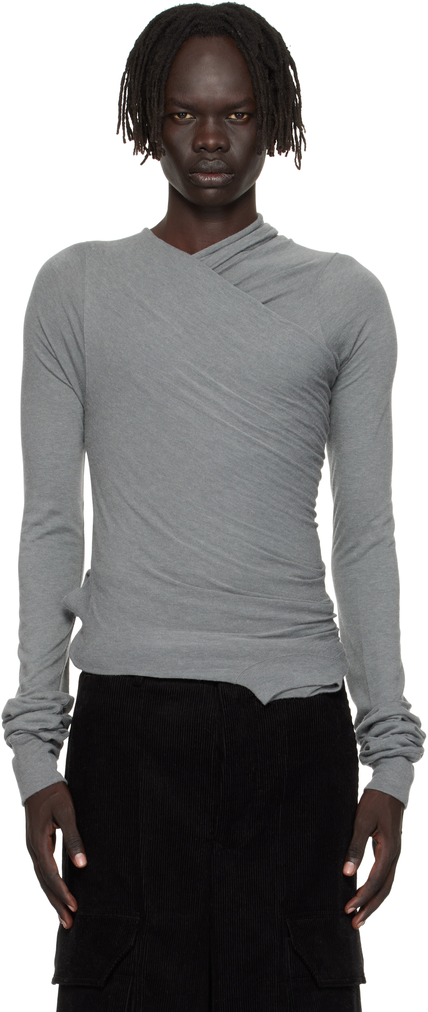 Rick Owens Gray Concordians Hollywood Banana Ls T-shirt In Gray