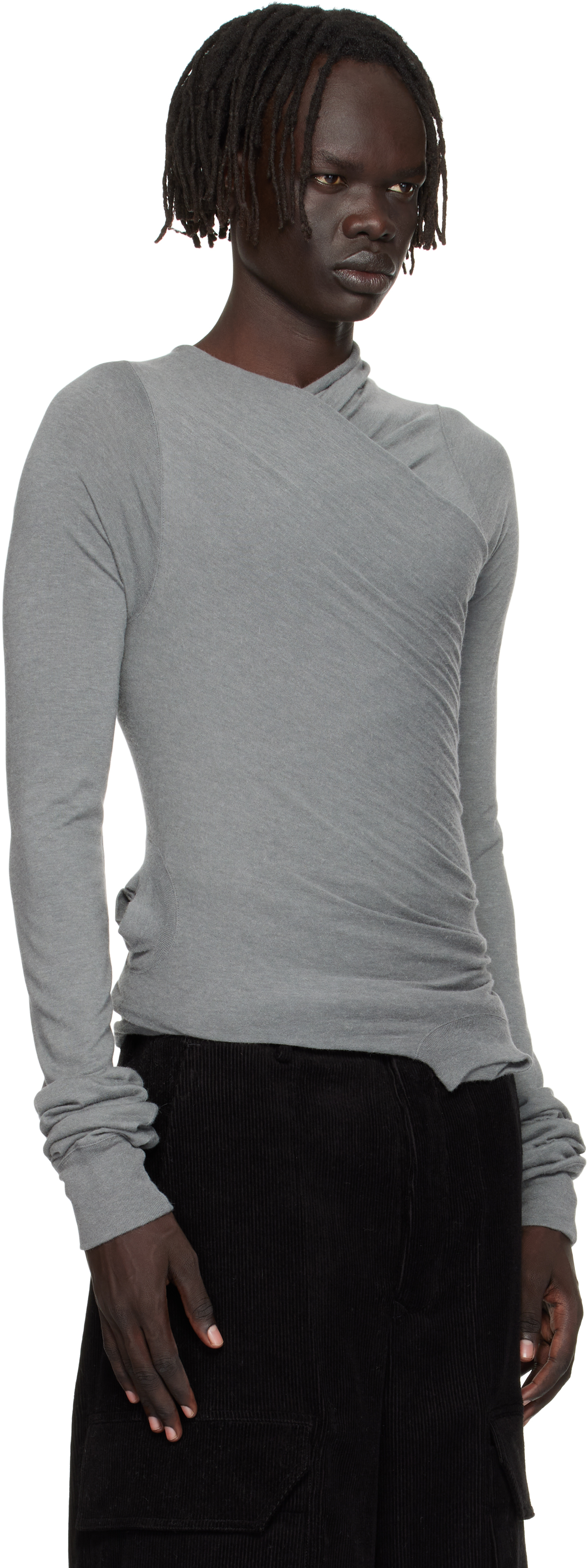 Rick Owens Gray Concordians Hollywood Banana Ls T-shirt In Gray