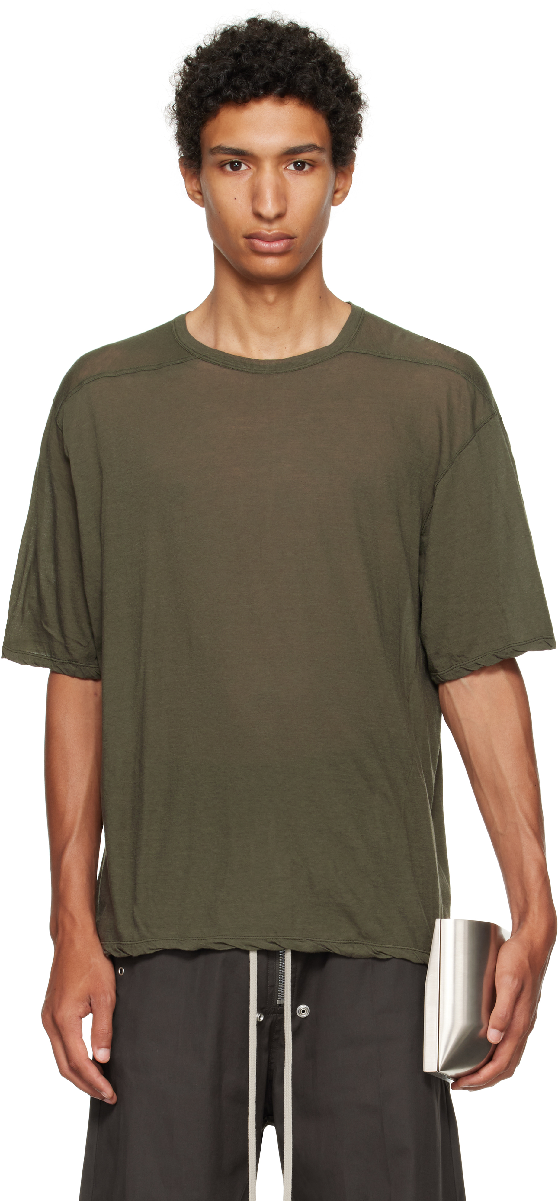 Rick Owens: Khaki Concordians Brad T-shirt | SSENSE Rick Owens: Khaki Concordians Brad T-shirt | SSENSE