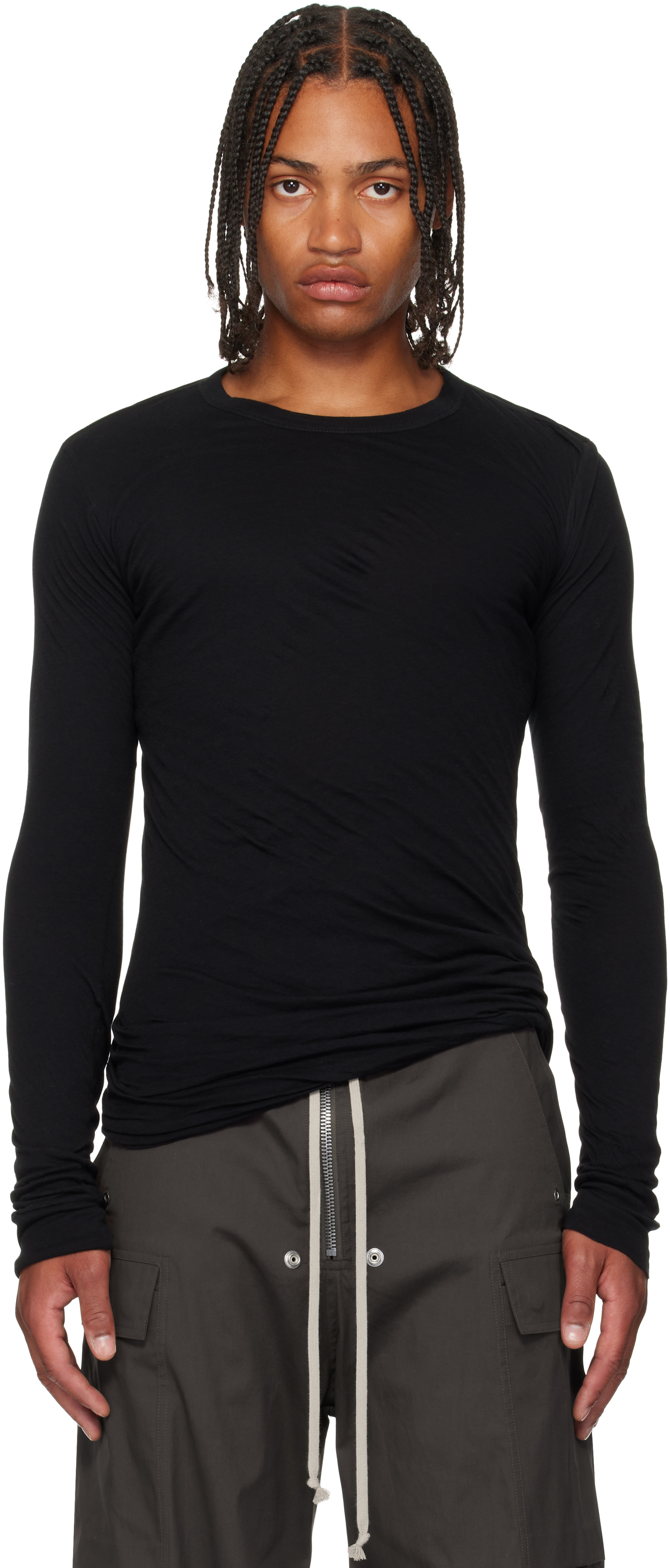 Rick Owens Black Concordians Basic Ls T-shirt In Black
