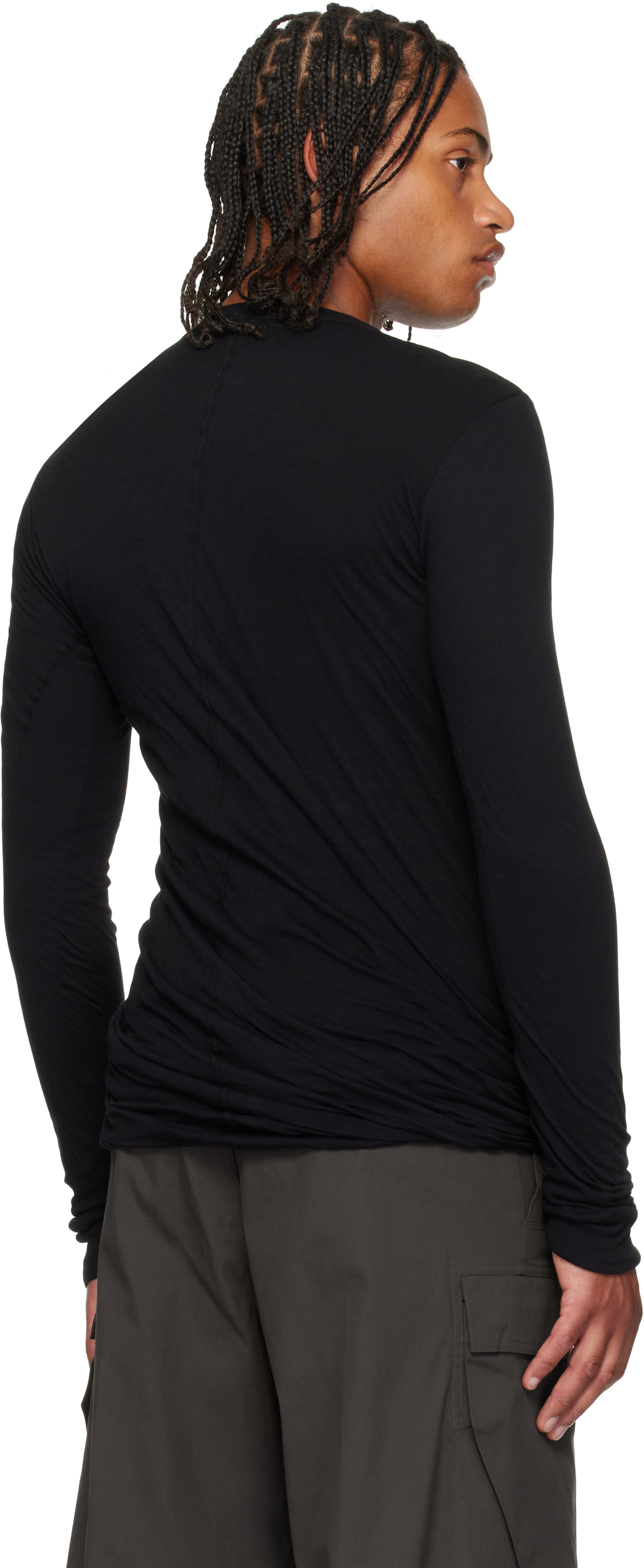 Rick Owens Black Concordians Basic Ls T-shirt In Black