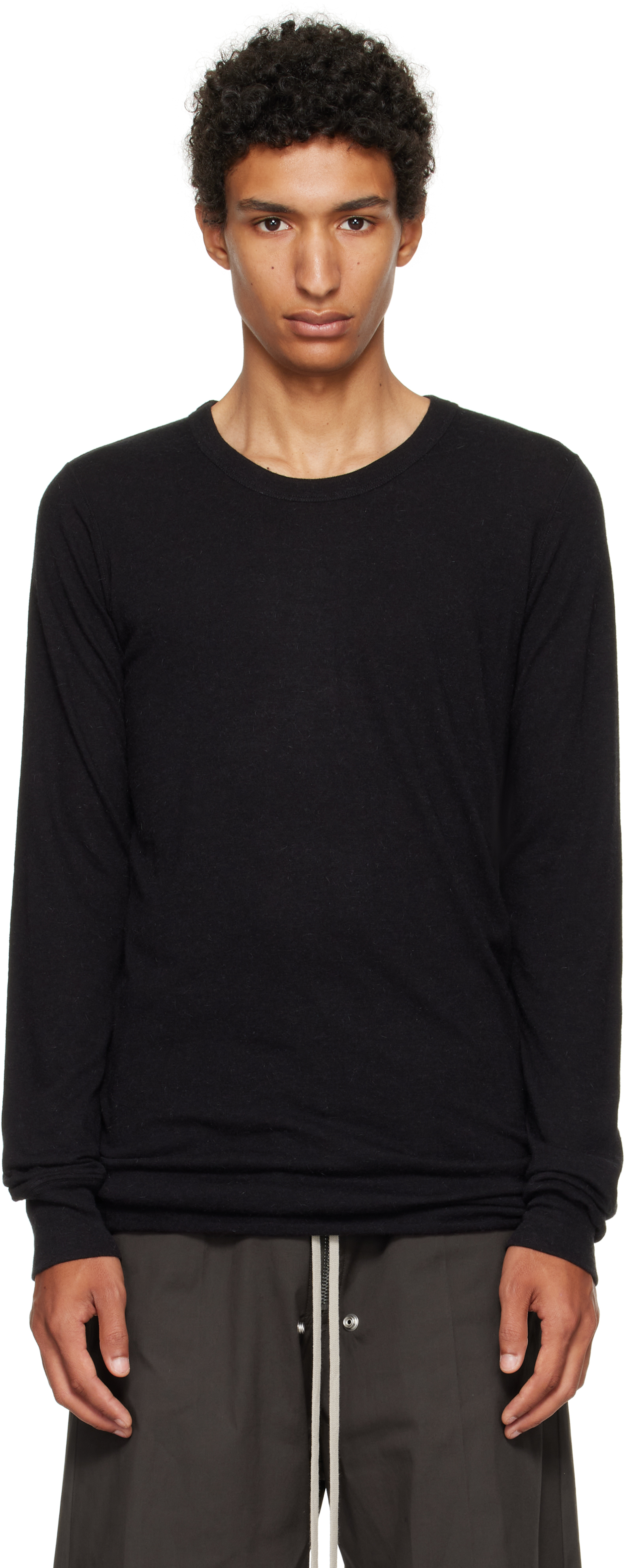 Rick Owens Black Concordians Basic Ls T-shirt In Black