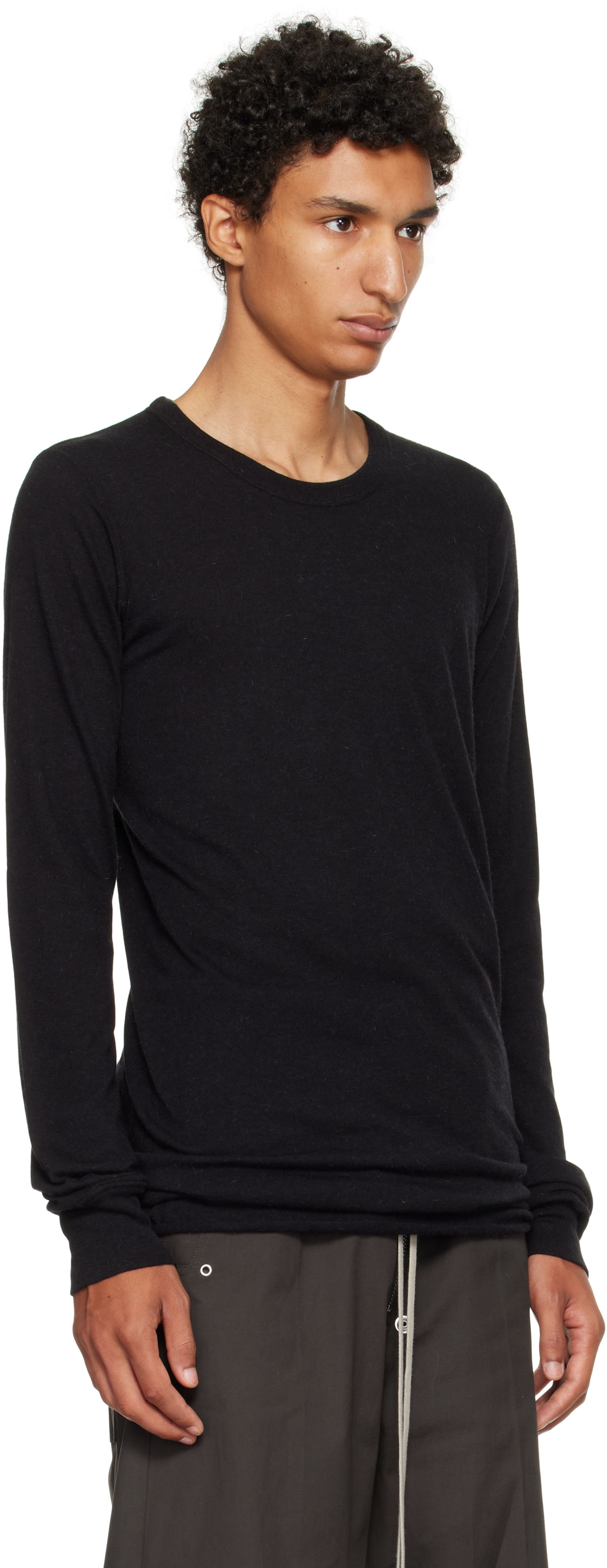 Rick Owens Black Concordians Basic Ls T-shirt In Black