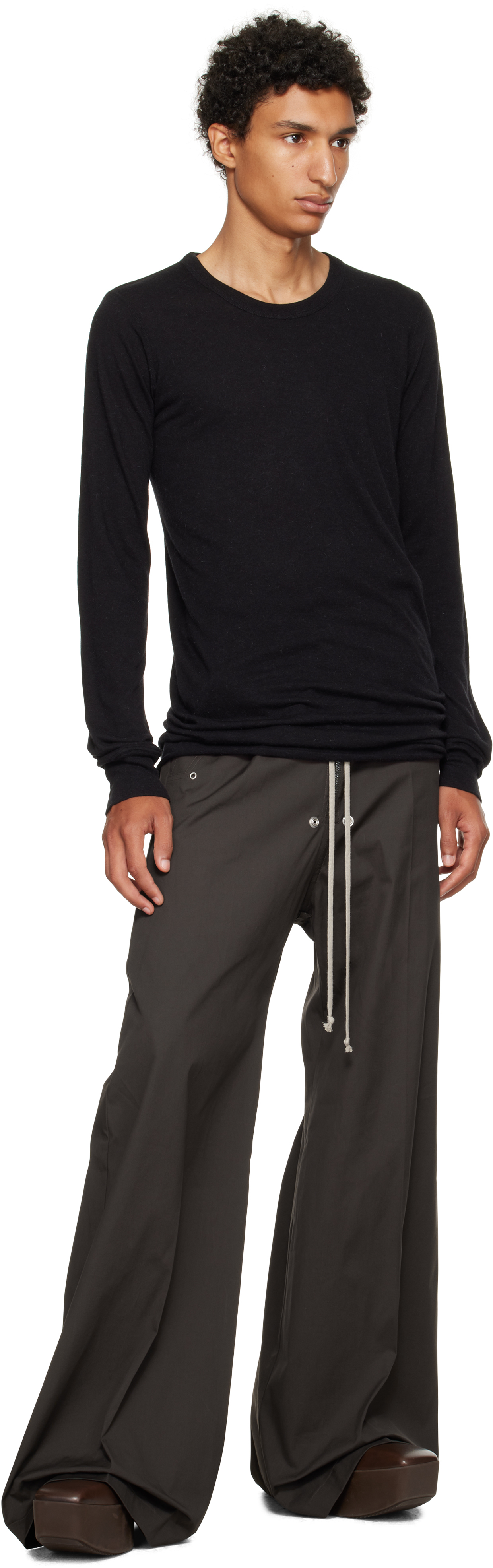 Rick Owens Black Concordians Basic Ls T-shirt In Black