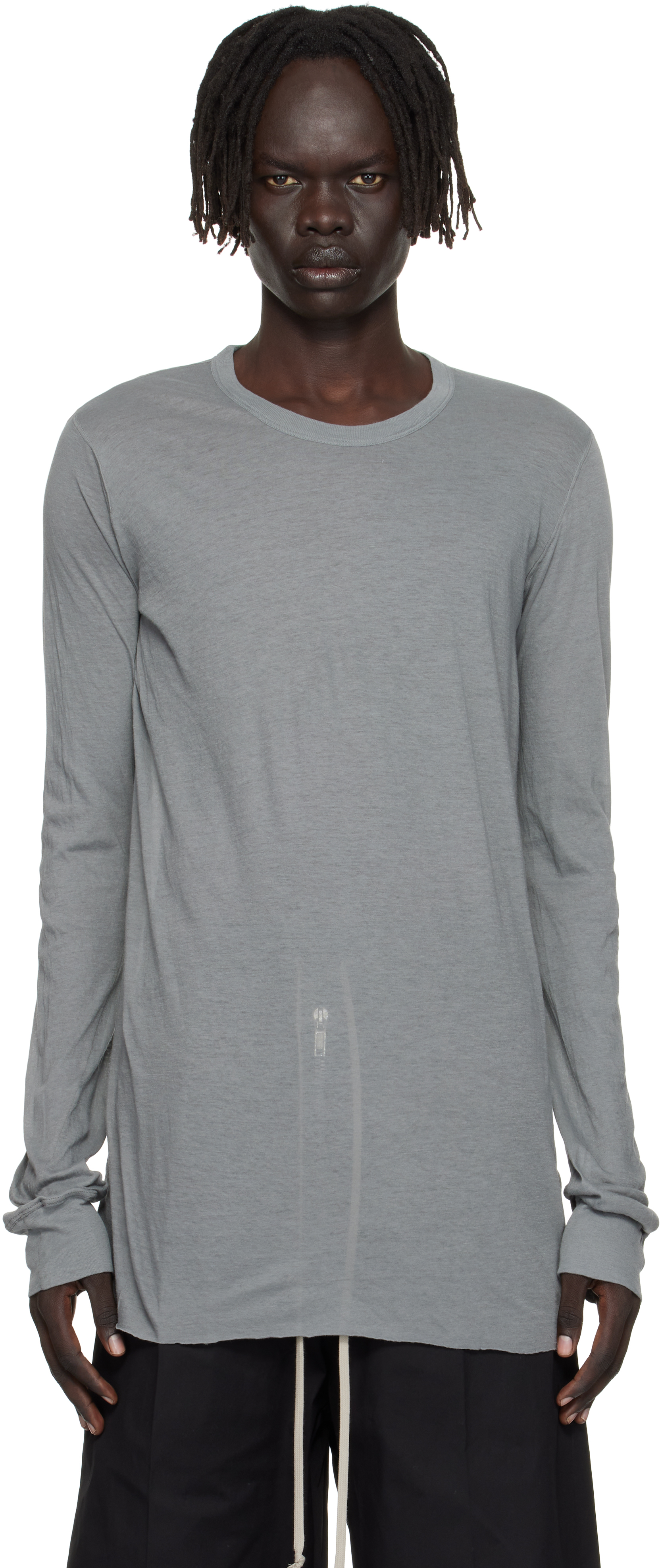 【関税込み】Rick Owens グレー Banded II Tシャツ Rick Owens: グレー Concordians Basic 長袖Tシャツ | SSENSE 日本