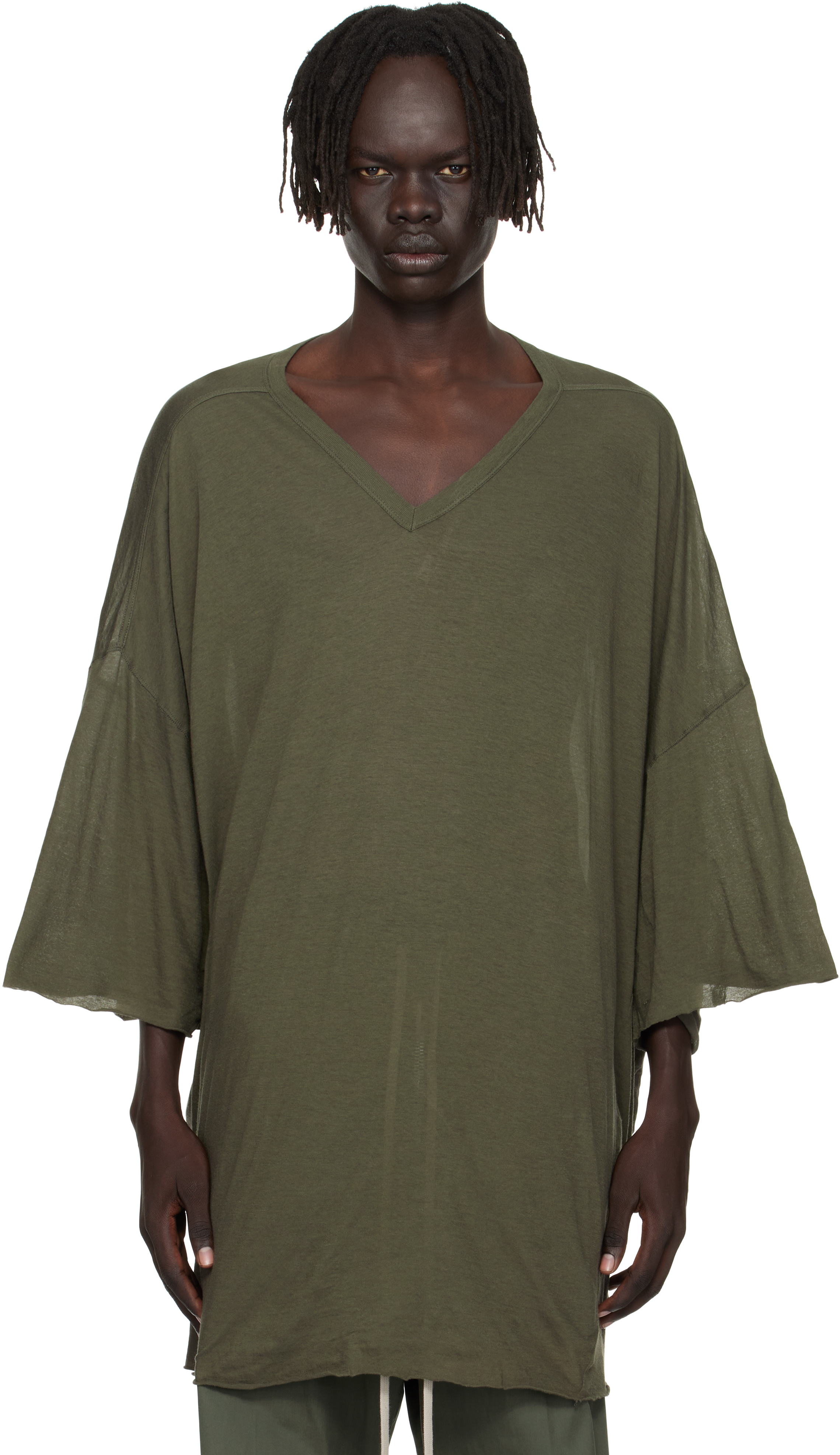 Rick Owens Khaki Concordians V Tommy T-shirt In Green