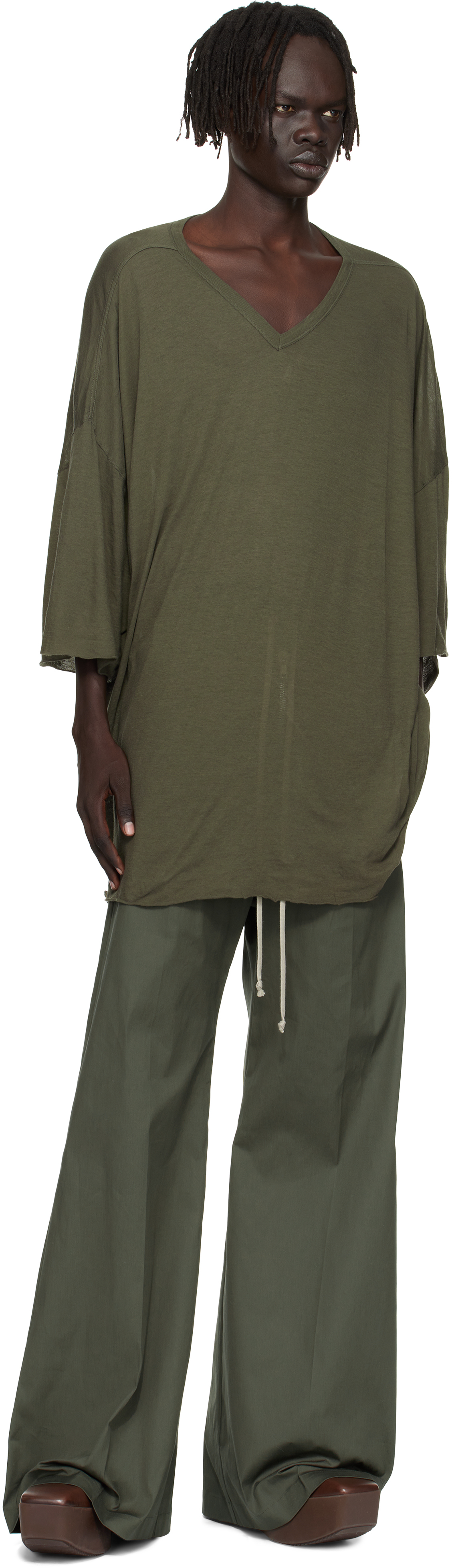 Rick Owens Khaki Concordians V Tommy T-shirt In Green