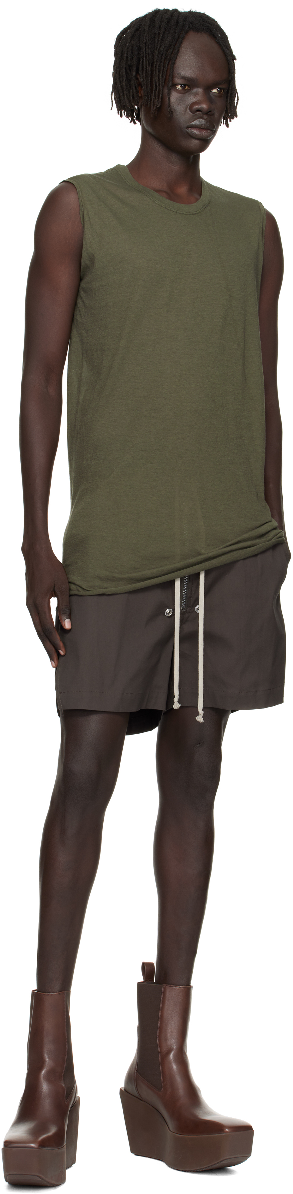 Rick Owens Khaki Concordians Basic Sl Tank Top In Green