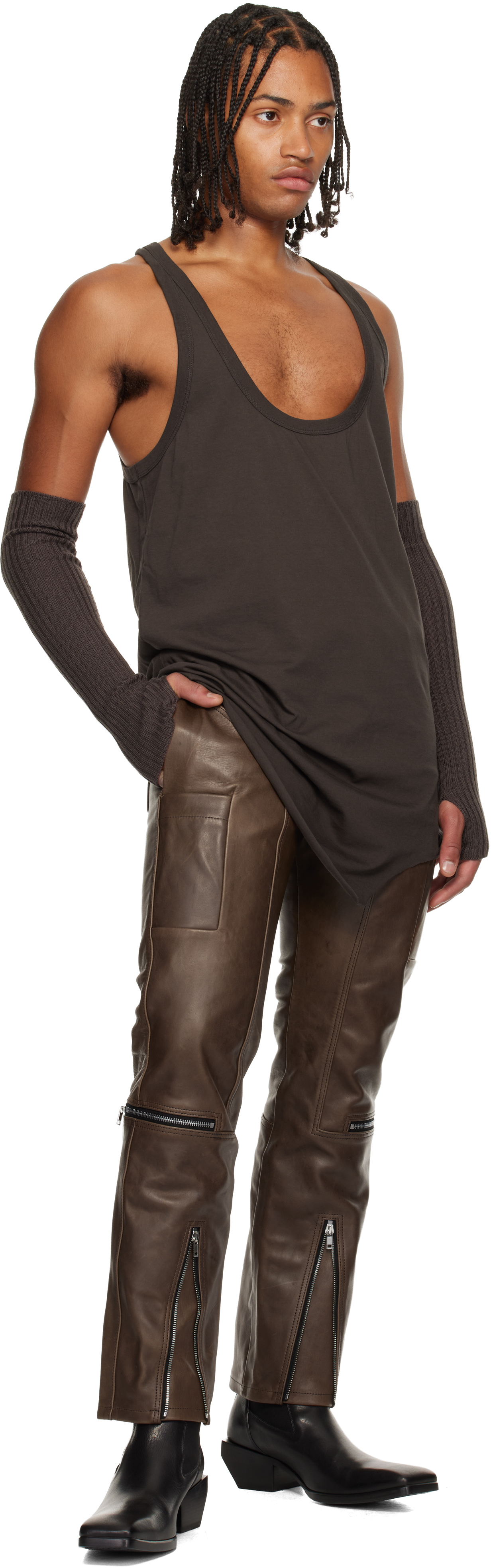 Rick Owens Gray Concordians Pony Tank Top In Brown