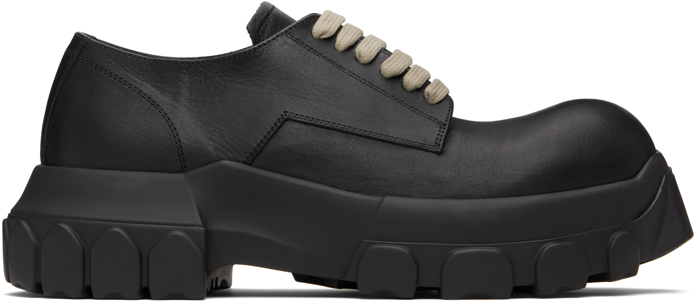 【Rick Owens】HOLLYWOOD レースアップ ボゾ トラクター Rick Owens: Black Hollywood Laceup Bozo Tractor Derbys | SSENSE