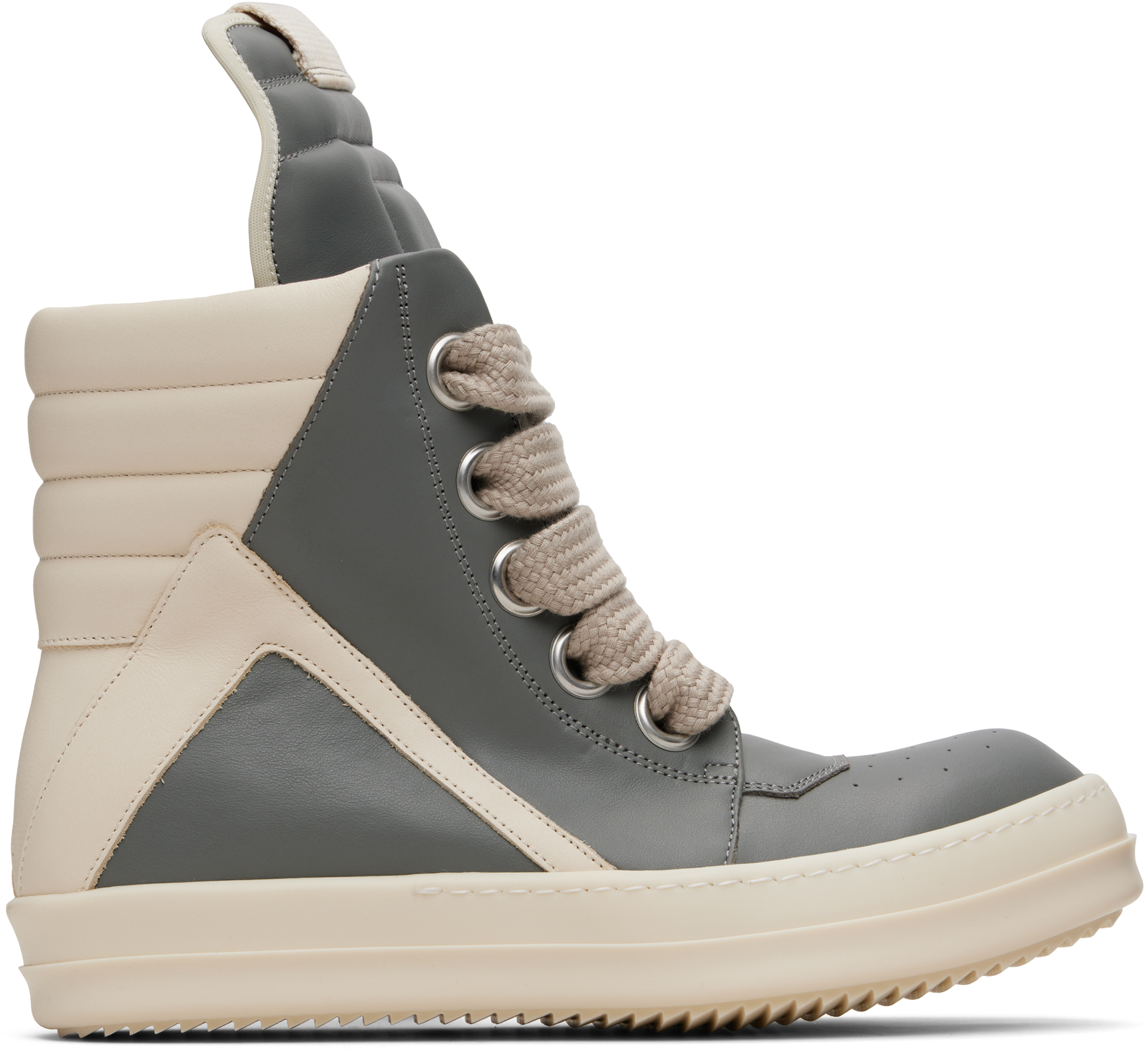 Gray Concordians Jumbolace Geobasket Sneakers by Rick Owens on Sale