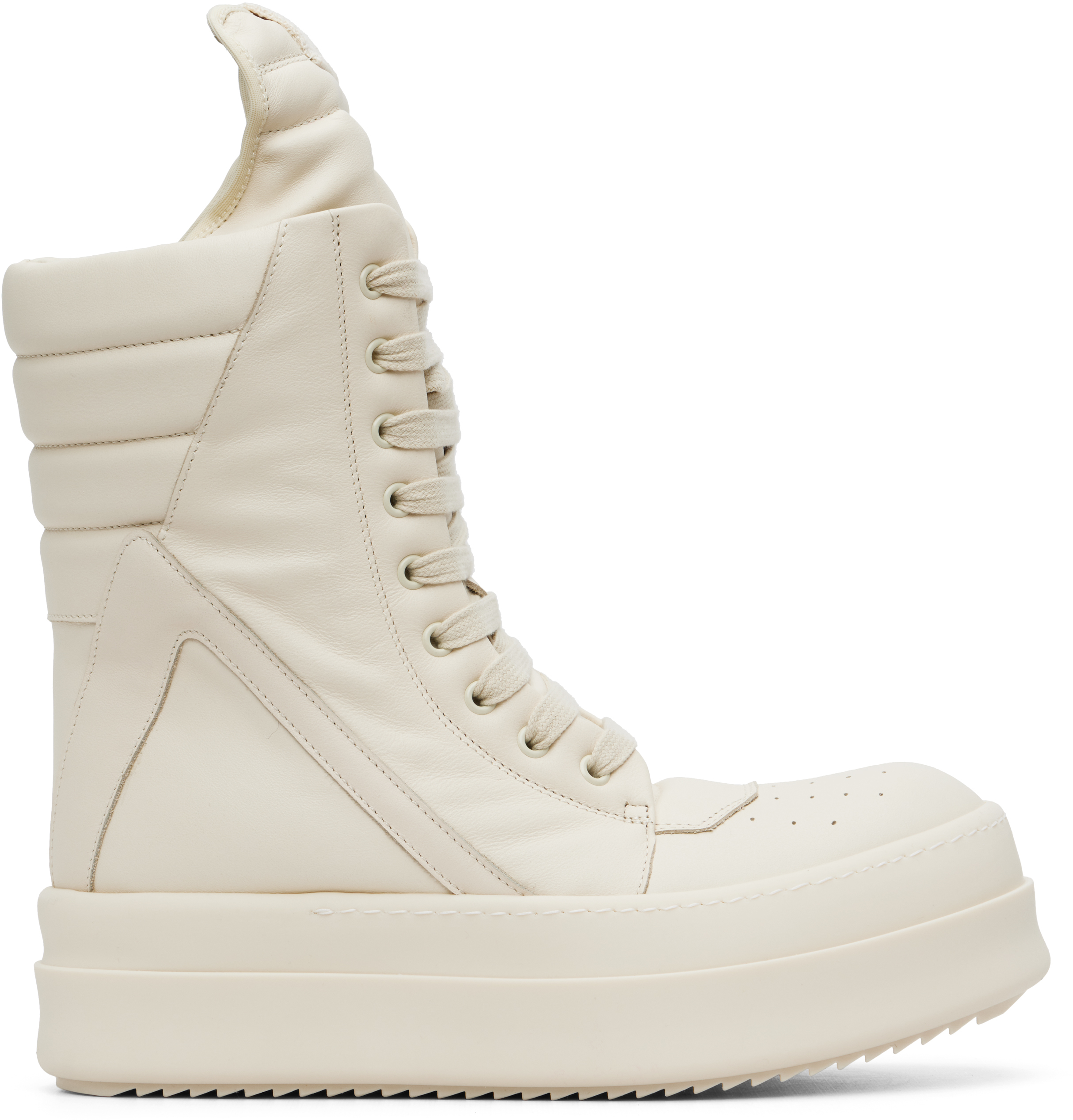 Rick Owens Leather High-top Sneakers Geobasket Style In White