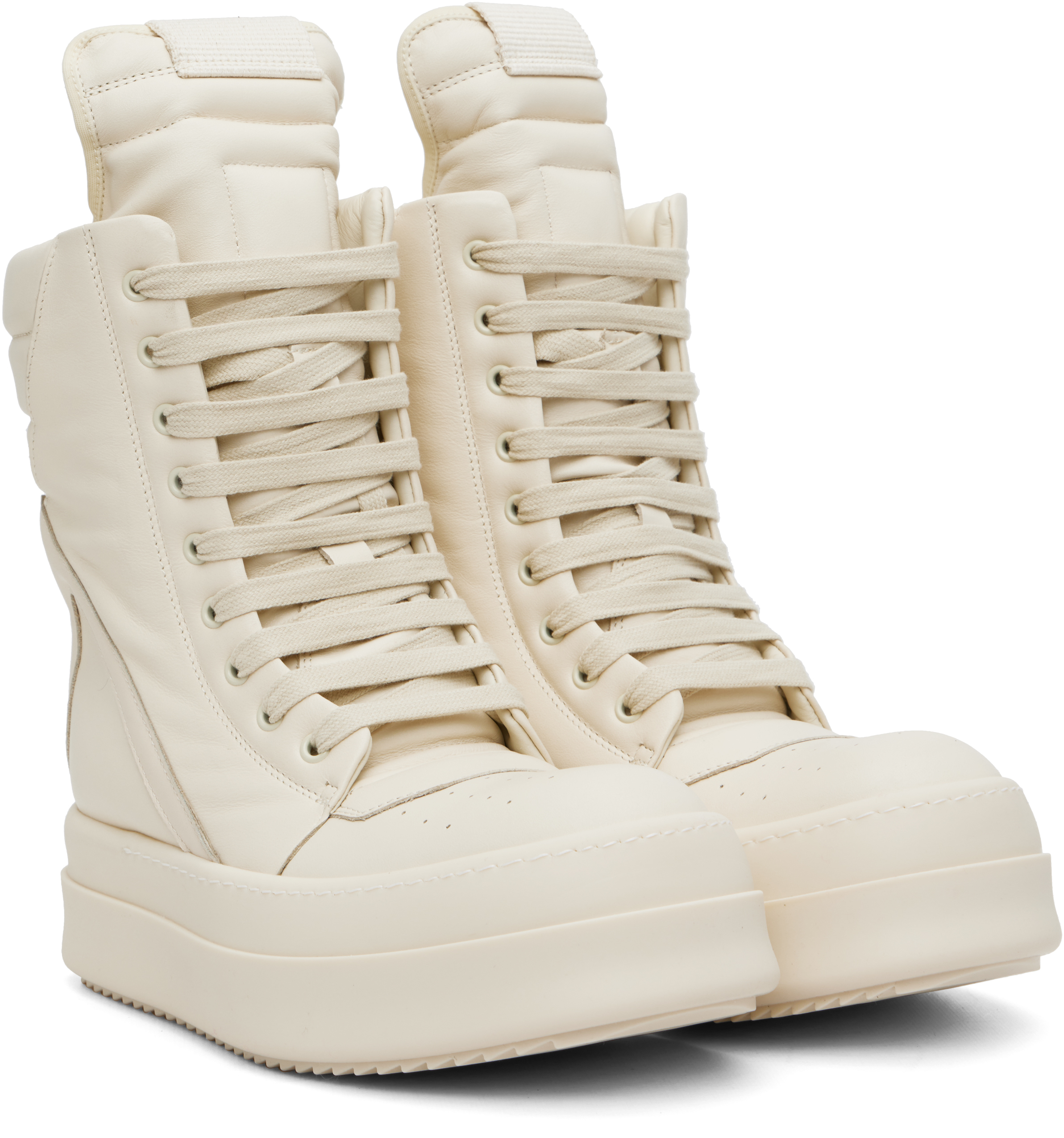 Rick Owens Leather High-top Sneakers Geobasket Style In White
