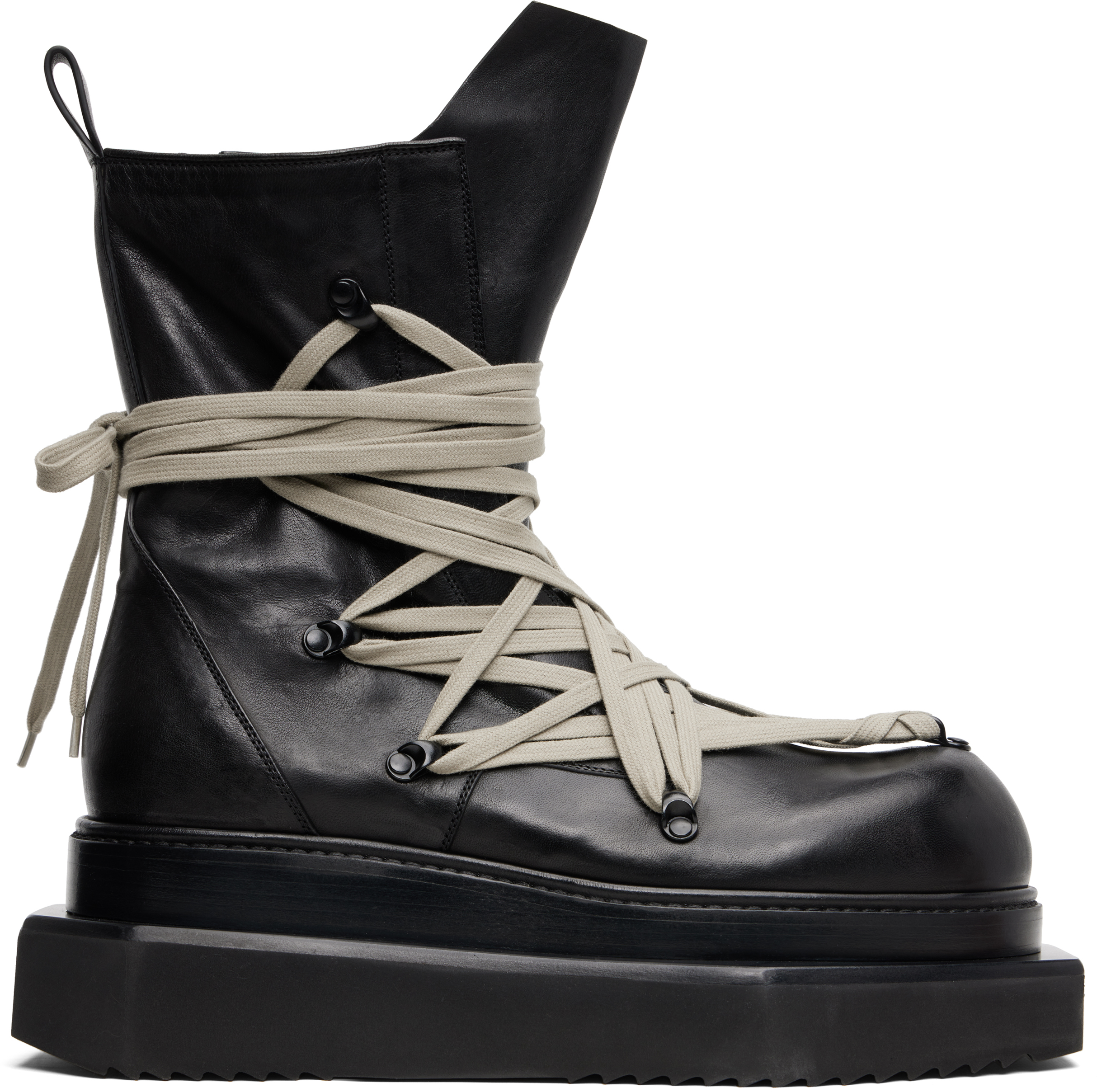 Rick Owens: Black Concordians Megalace Turbo Cyclops Boots | SSENSE