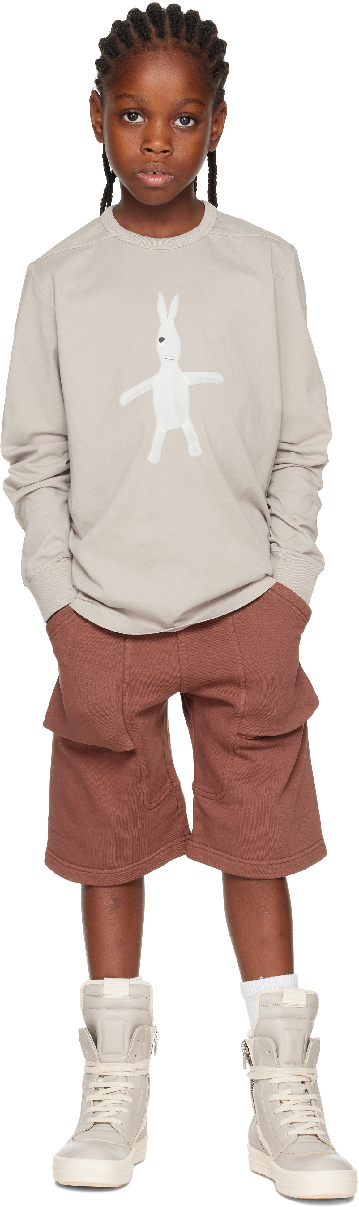 Rick Owens Big Kids Gray Concordians Level Long Sleeve T-shirt In Gray