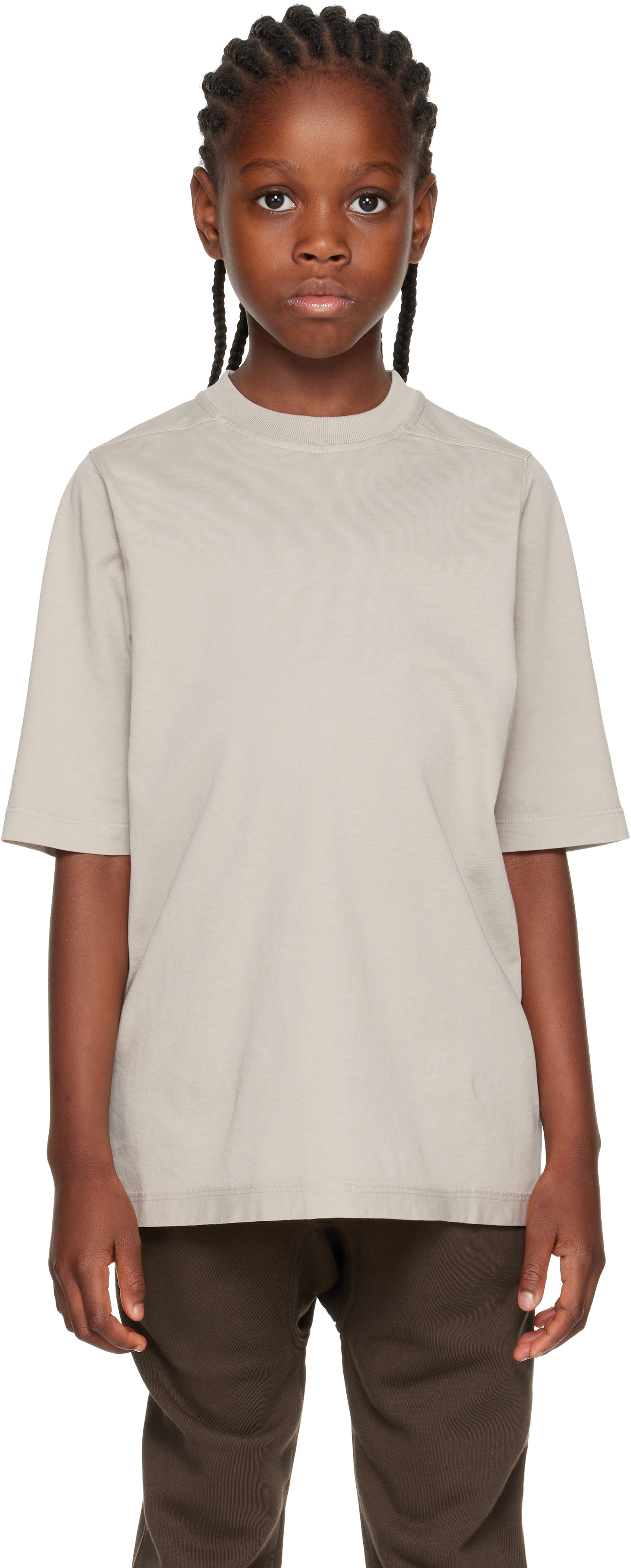 Rick Owens Big Kids Off-white Concordians Jumbo Short Sleeve T-shirt In Gray